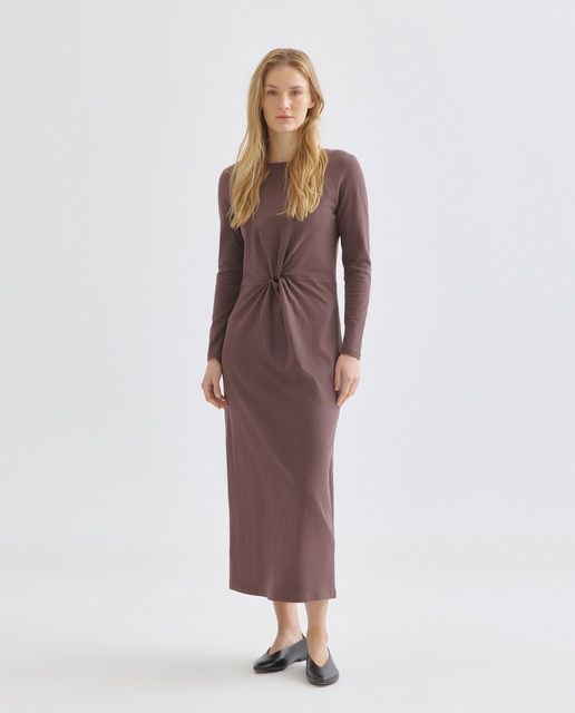 Imagen 0 de Vestido de mujer de algodón manga larga y nudo