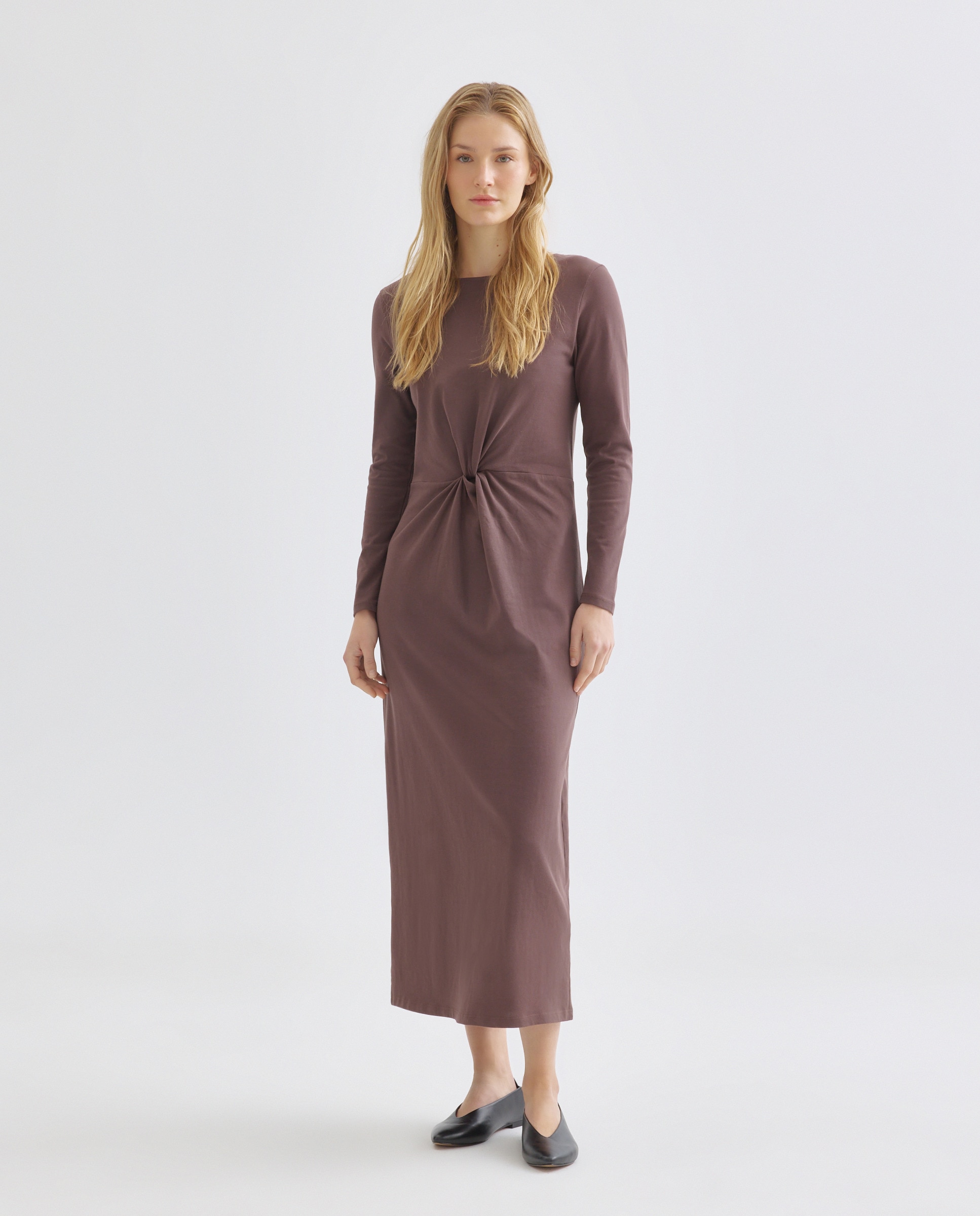 Imagen 0 de Vestido de mujer de algodón manga larga y nudo