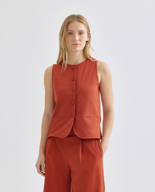 Imagen 0 de Chaleco de mujer de algodón cuello caja abotonado