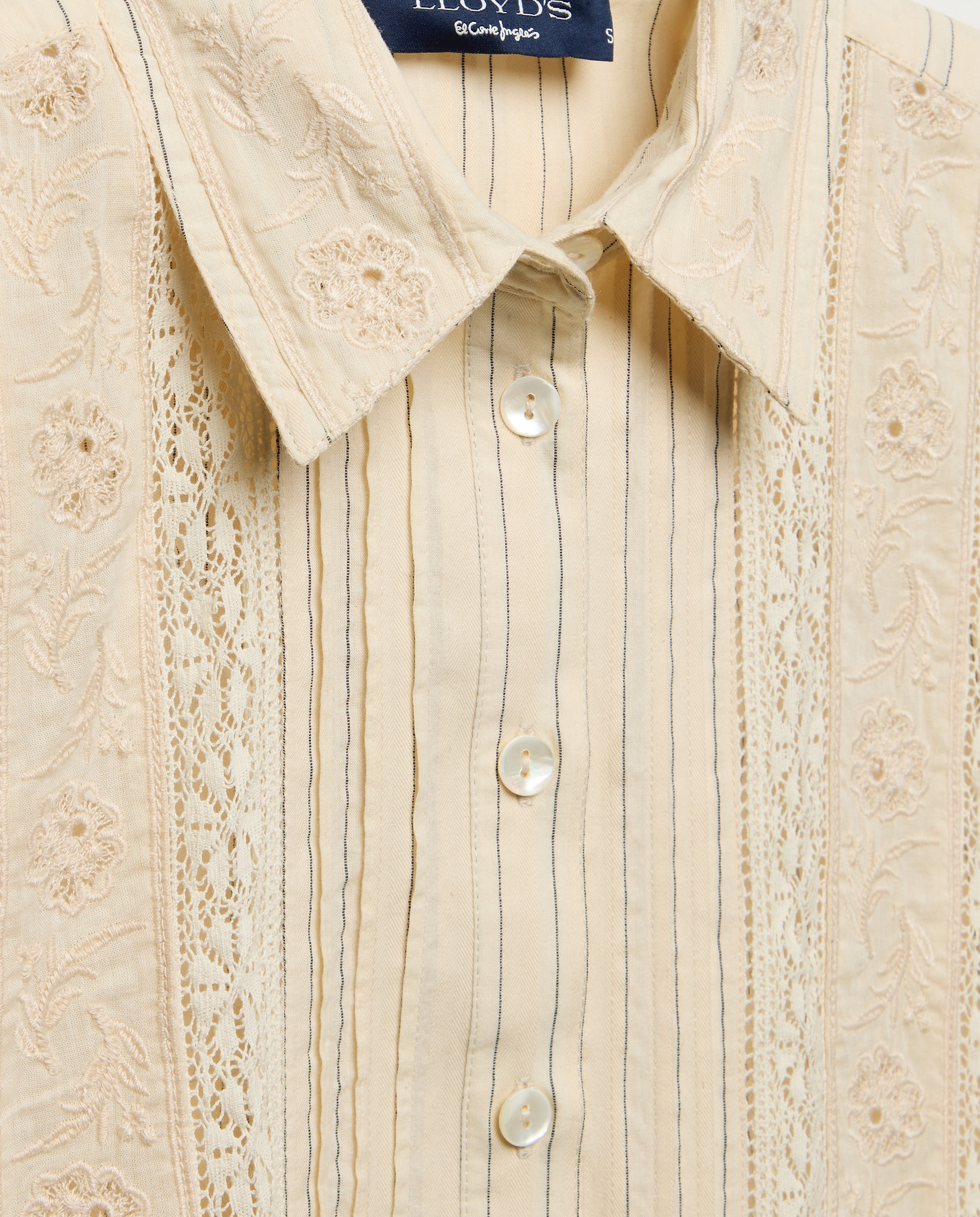 Blusa de Manga Curta com Renda Branco-5