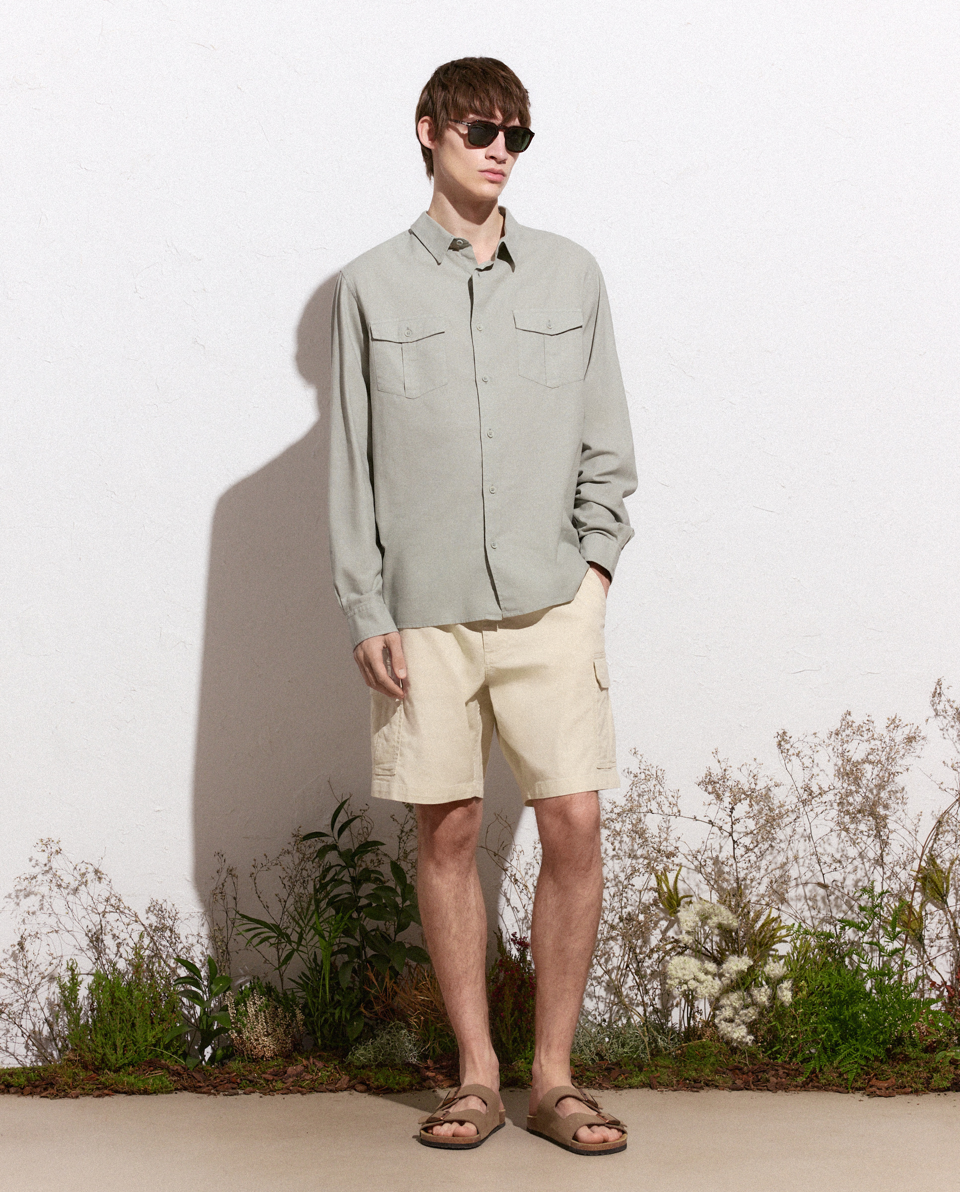 Camisa Lisa de Linho Utility 510 Verde Claro-2