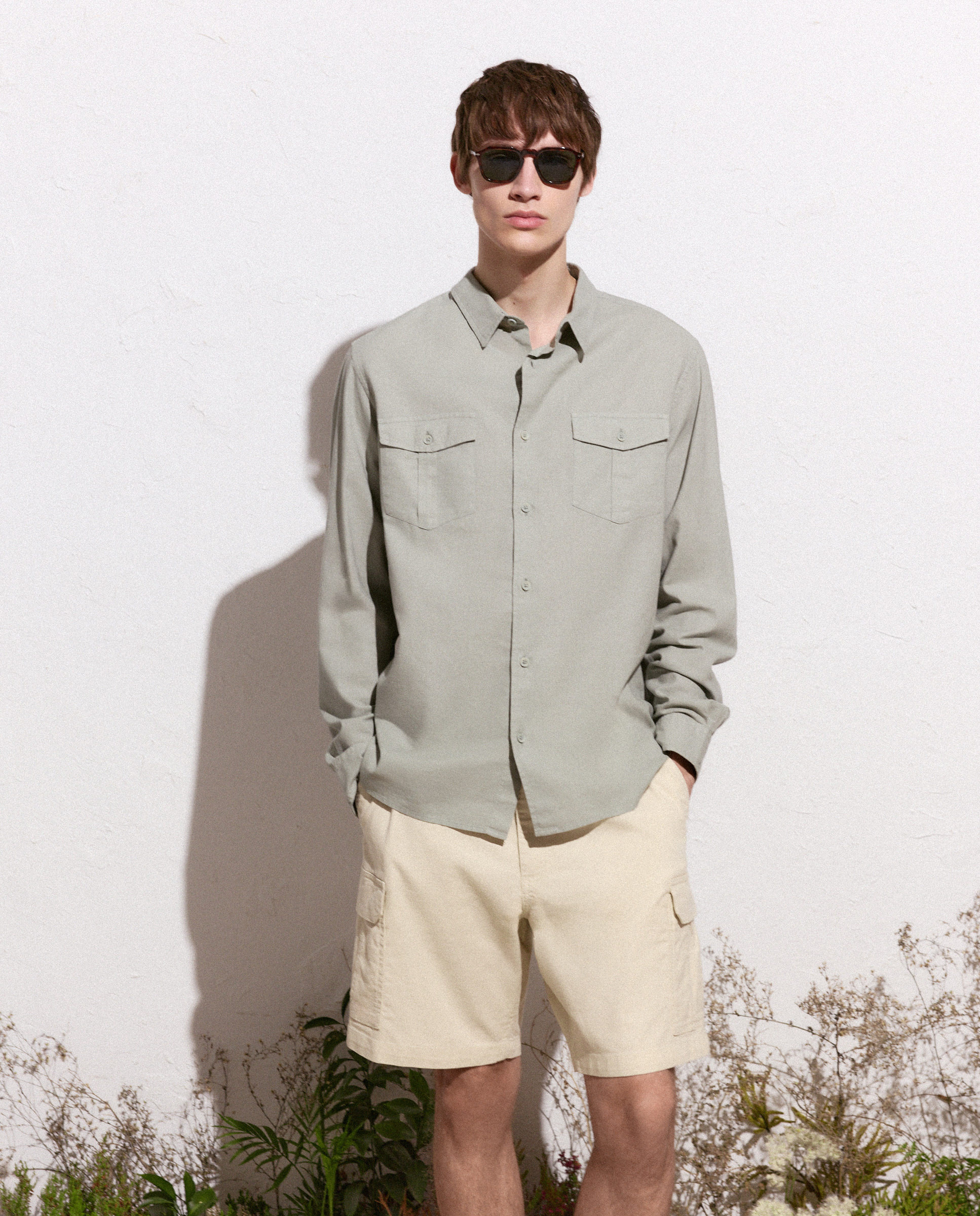 Camisa Lisa de Linho Utility 510 Verde Claro-1