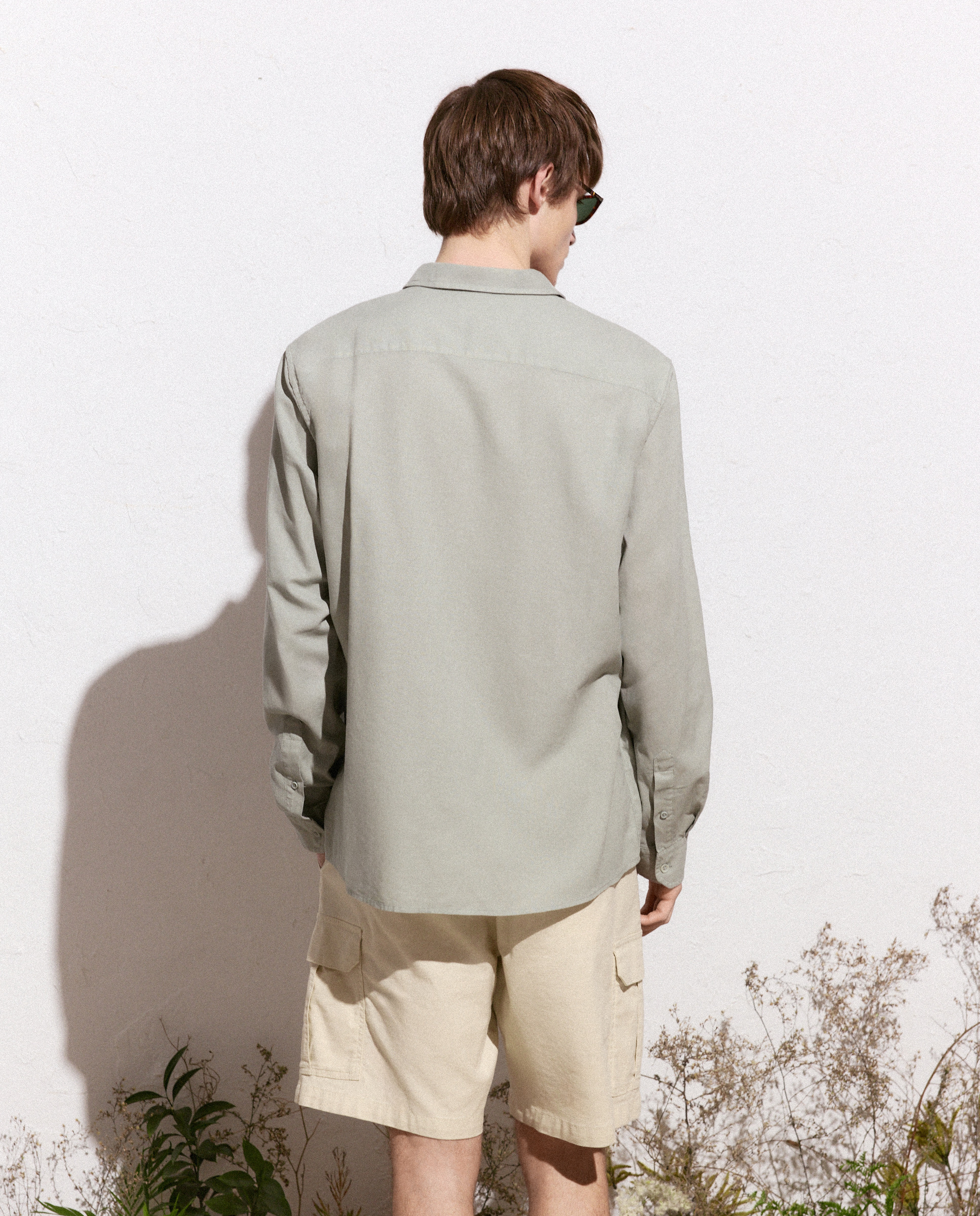 Camisa Lisa de Linho Utility 510 Verde Claro-3