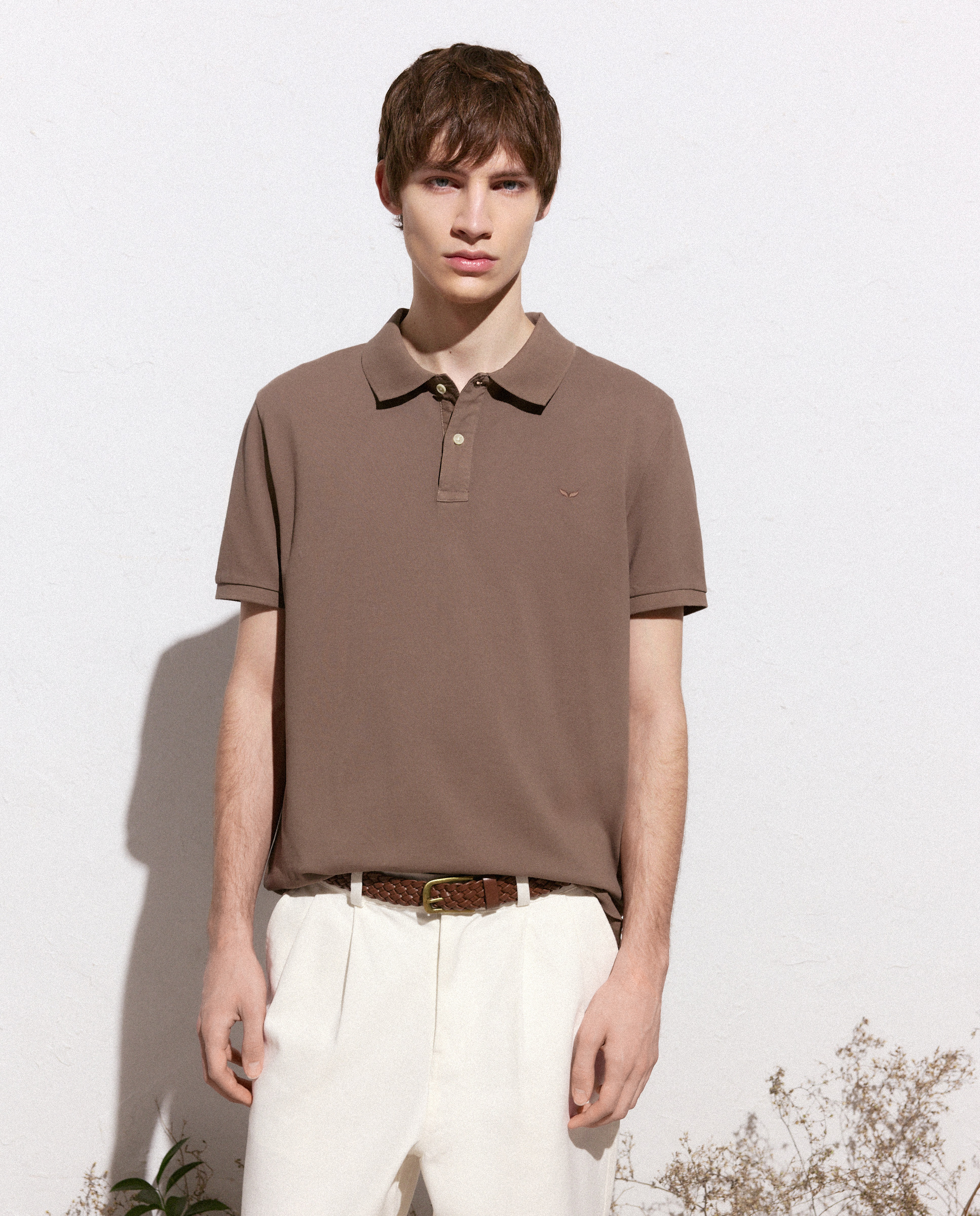 Polo de Manga Curta Garment Dye Vison Claro-2
