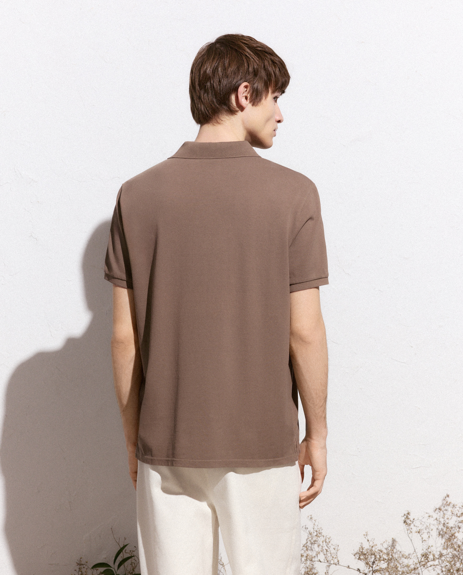 Polo de Manga Curta Garment Dye Vison Claro-3