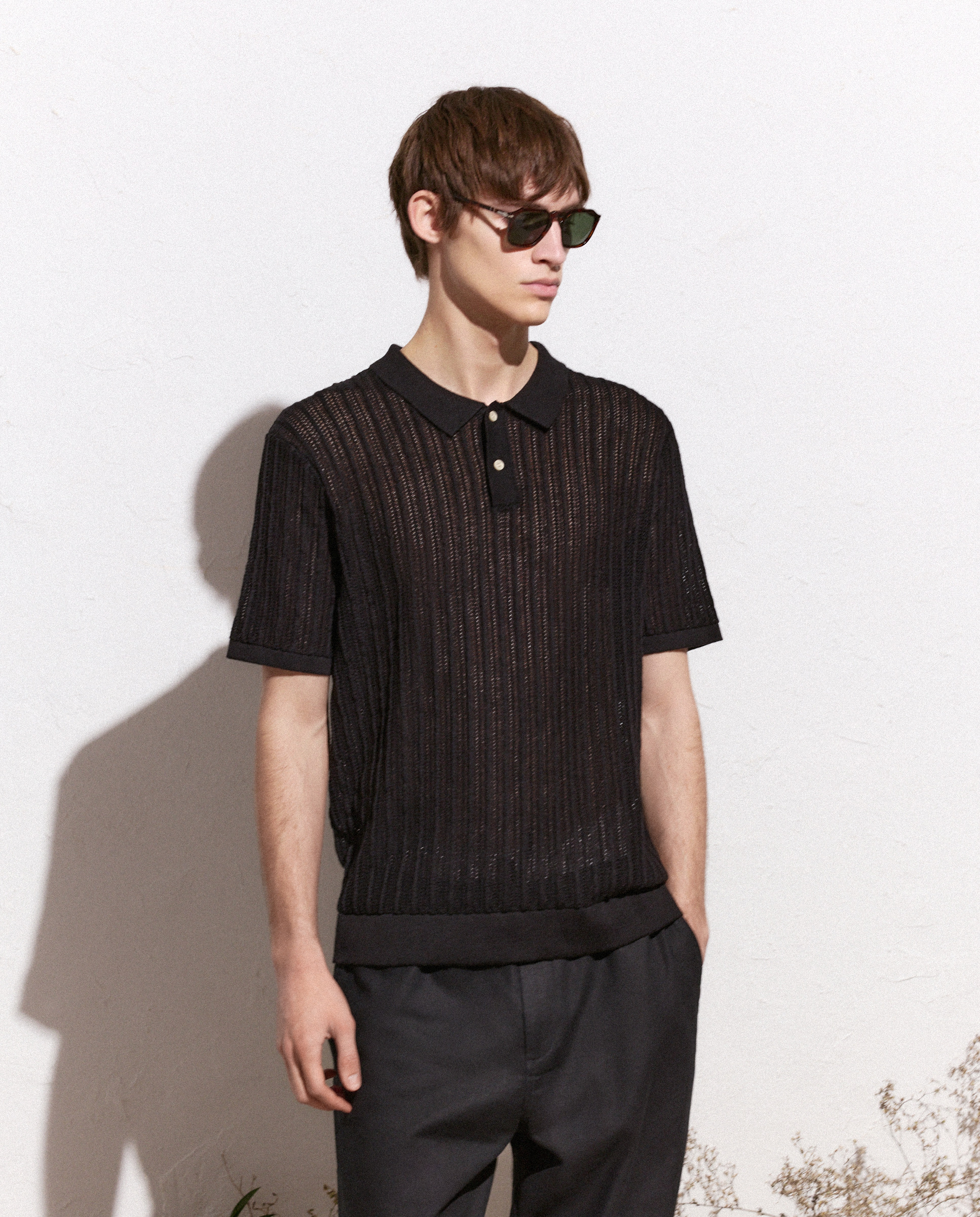 Imagem 0 de Polo de Tricot com Manga Curta e Rendilhados