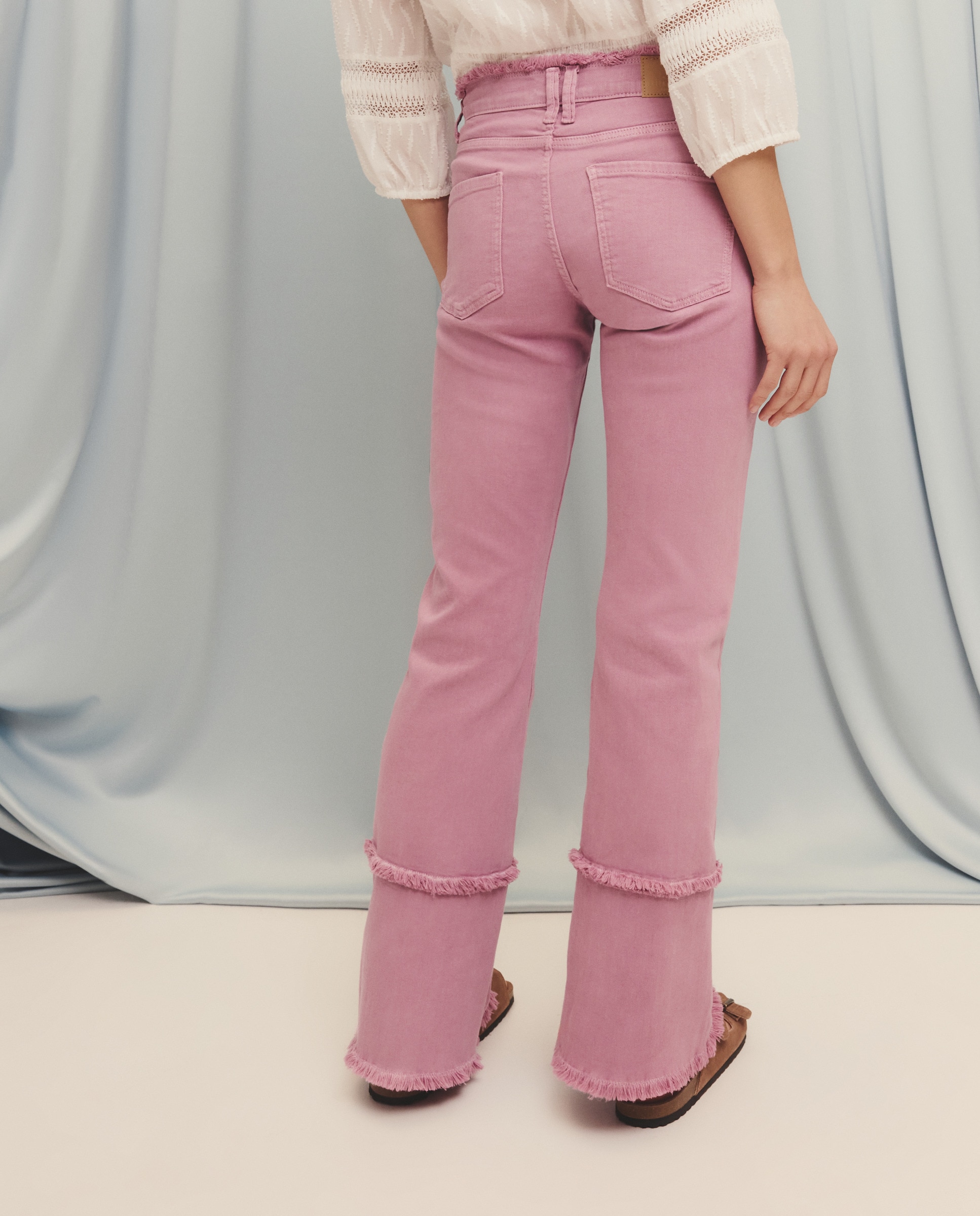 Calças à Boca de Sino Lisas 283 Lavanda-3