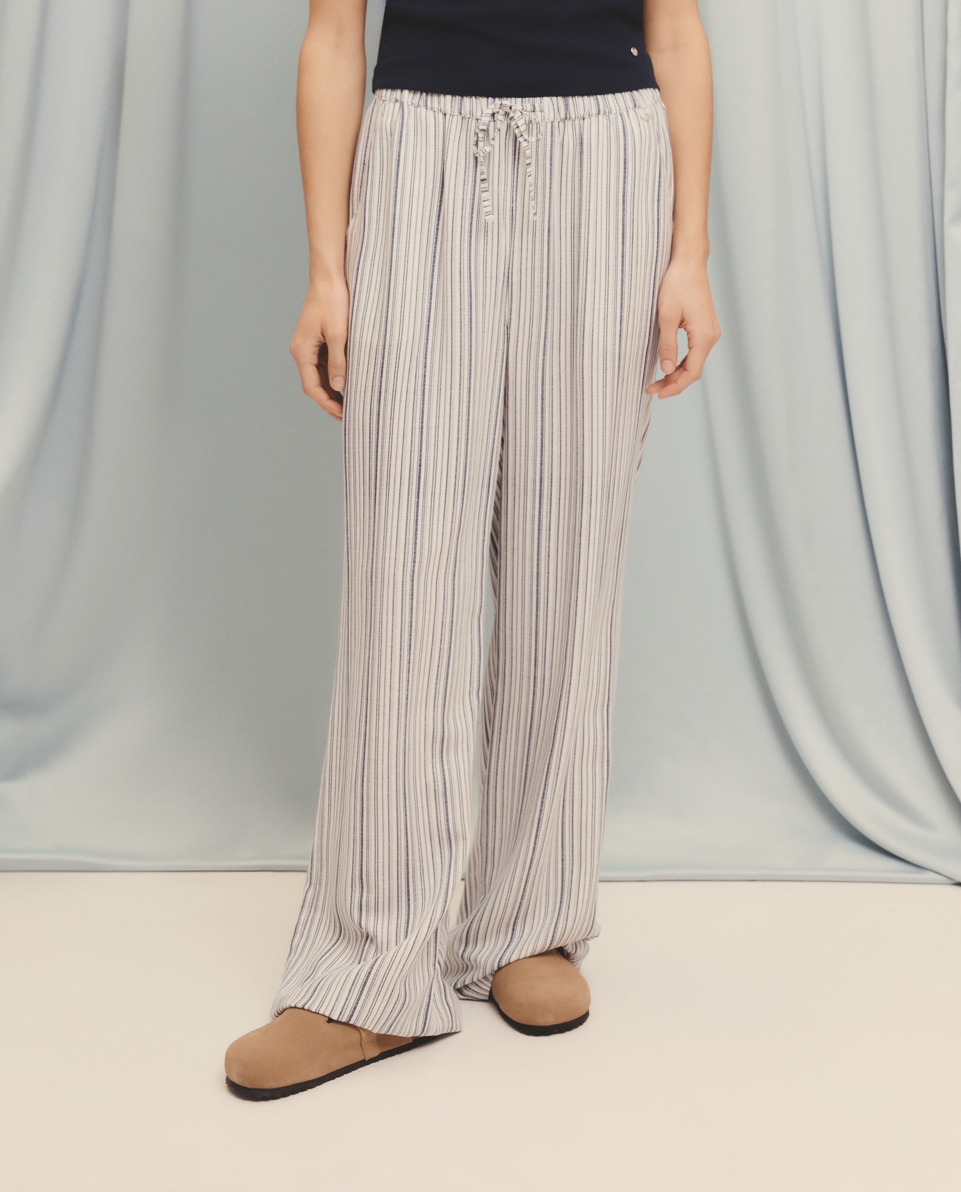 Calças Largas com Cordão Azul pálido-2