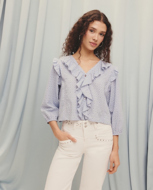 Blusa Para Mujer - BLUSA MANGA CORTA CON RECOGIDO EN MANGA Y HOMBROS