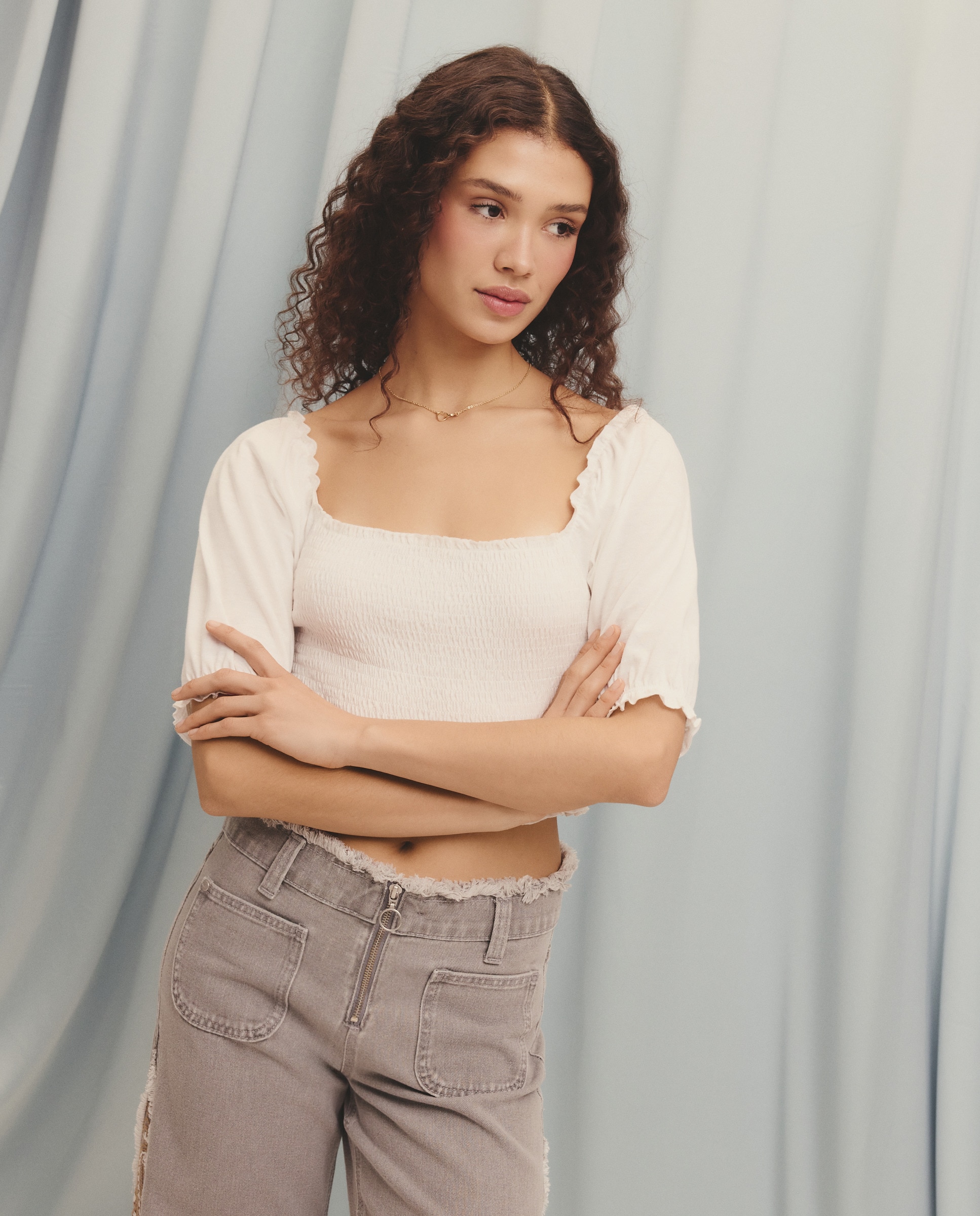 T-shirt com Corpo com Favos de Mel Branco-2