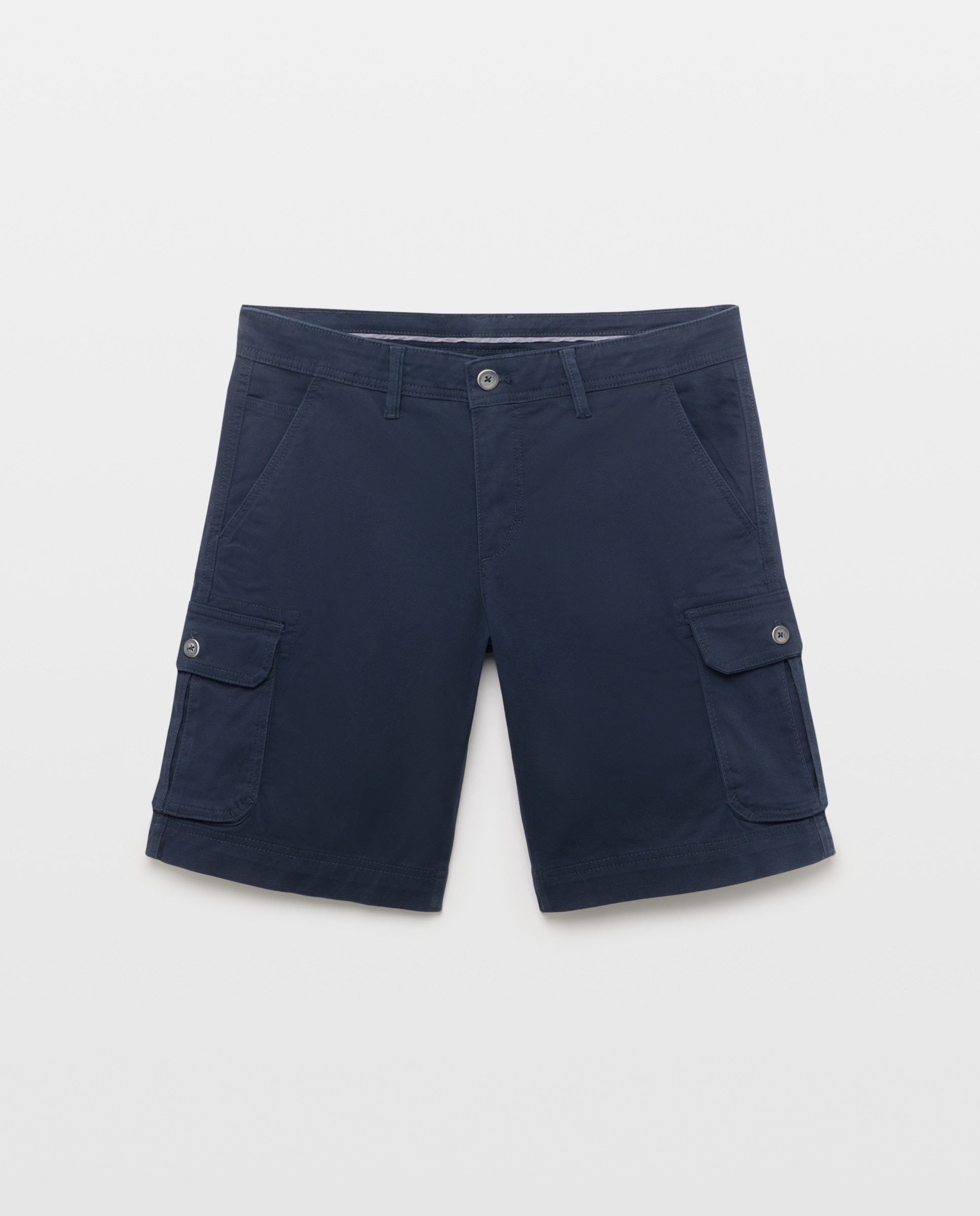 Bermudas Multibolsos em Algodão Stretch Azul-marinho-4