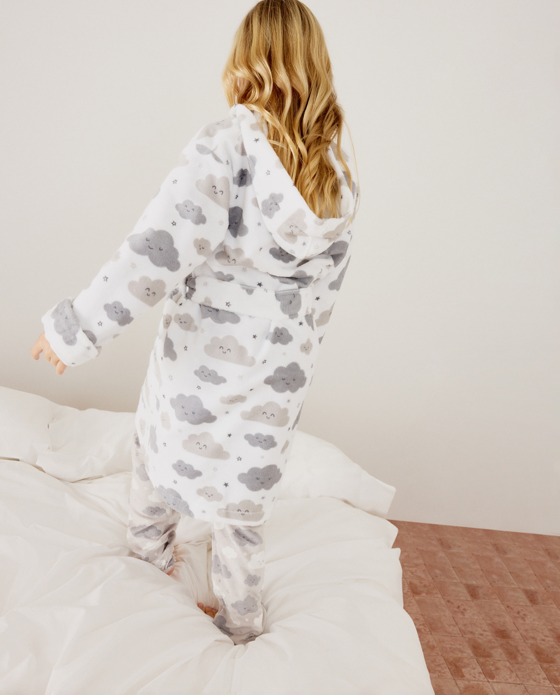 Roupão de Banho Estampado Branco-3