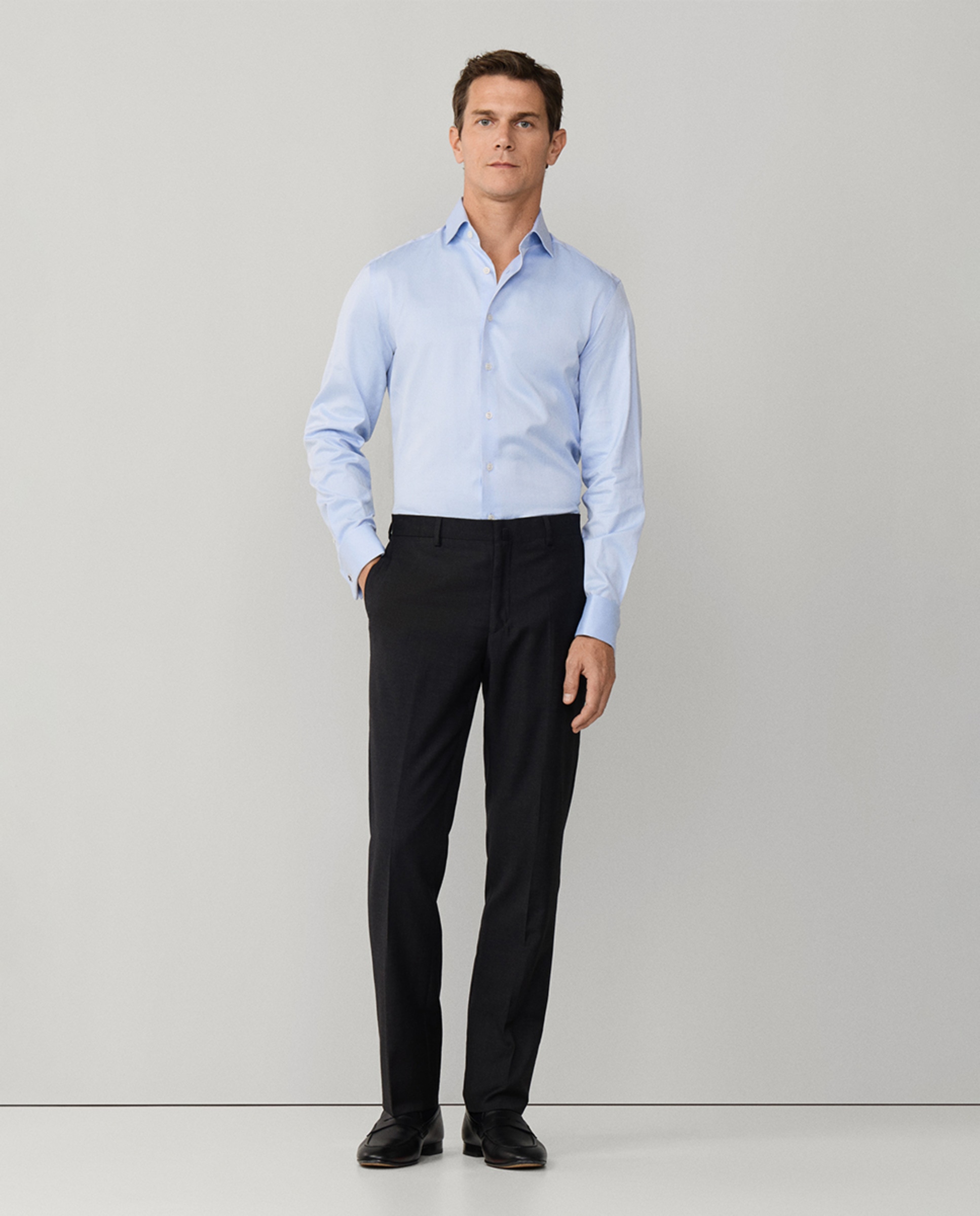 Camisa Clássica Classic Fit com Desenho de Padrão Espinha de Peixe Tamanhos Grandes Azul-claro-10