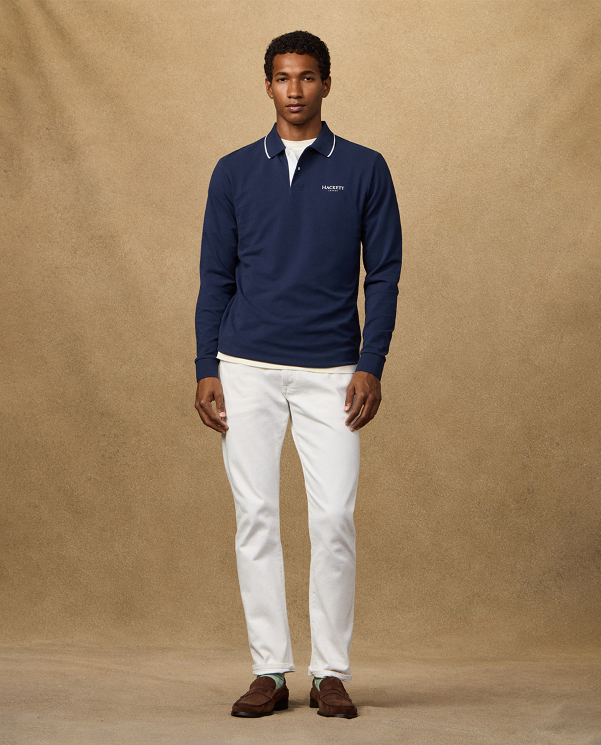 Polo de Manga Comprida com Logótipo Estampado Tamanhos Grandes Azul-marinho-9