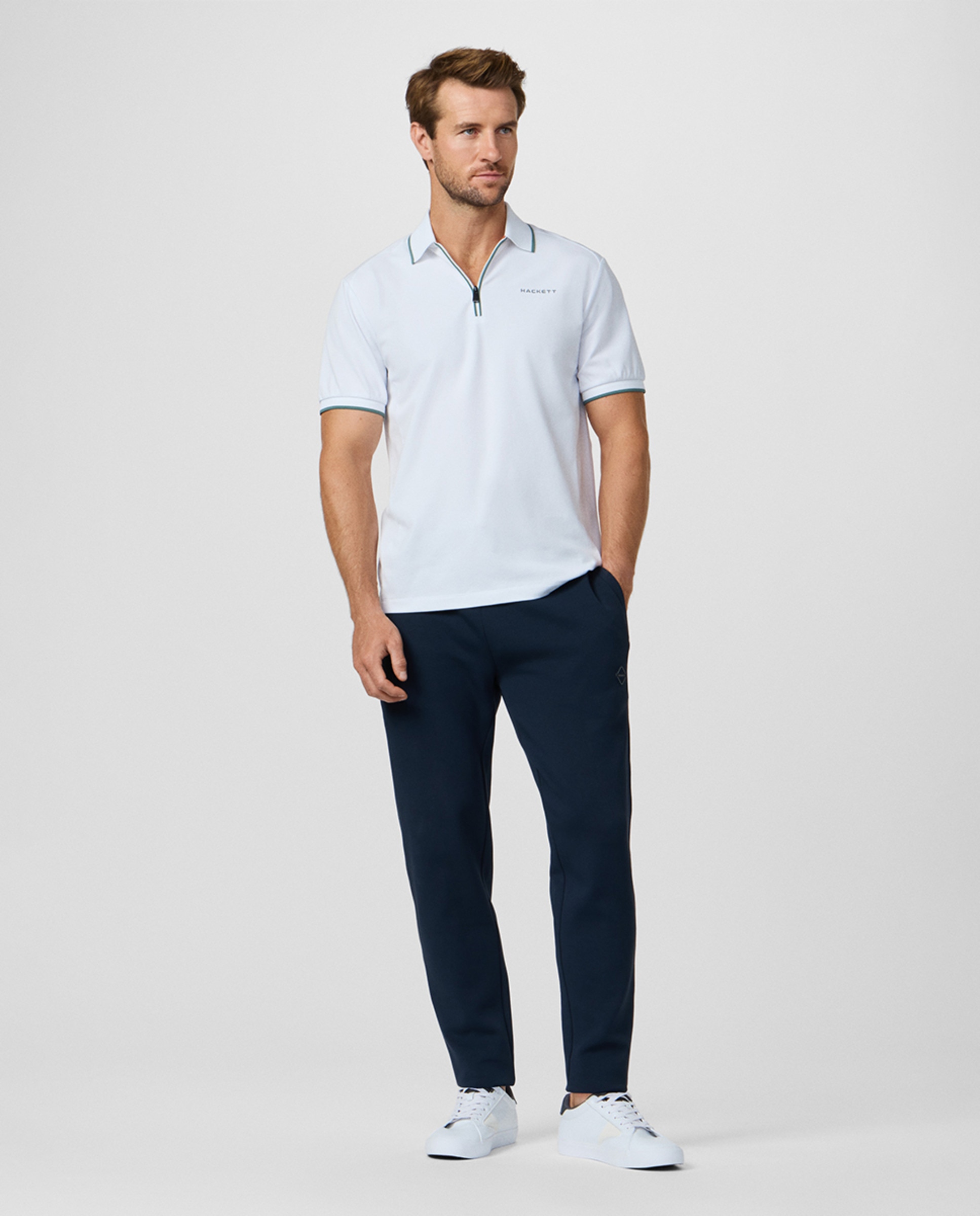 Polo de Manga Curta com Meio Fecho de Correr Tamanhos Grandes Branco-9