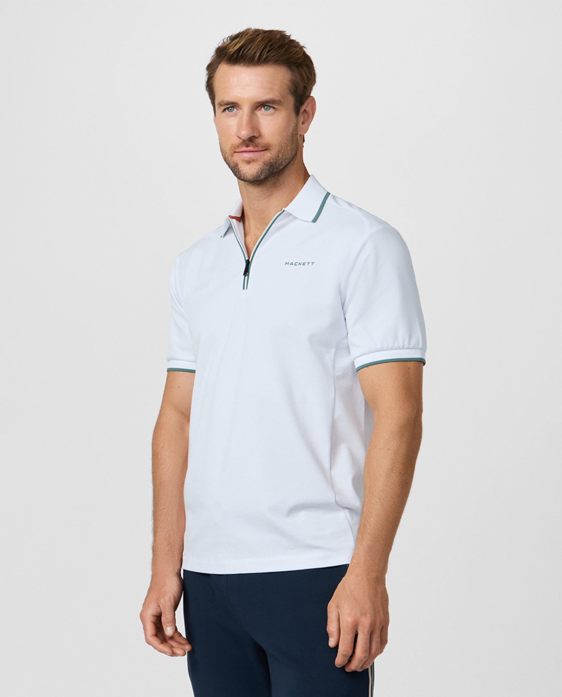 Polo de Manga Curta com Meio Fecho de Correr Tamanhos Grandes Branco-5