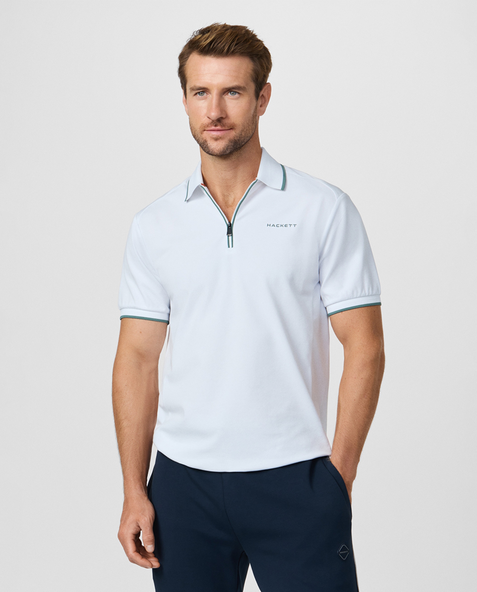 Polo de Manga Curta com Meio Fecho de Correr Tamanhos Grandes Branco-4