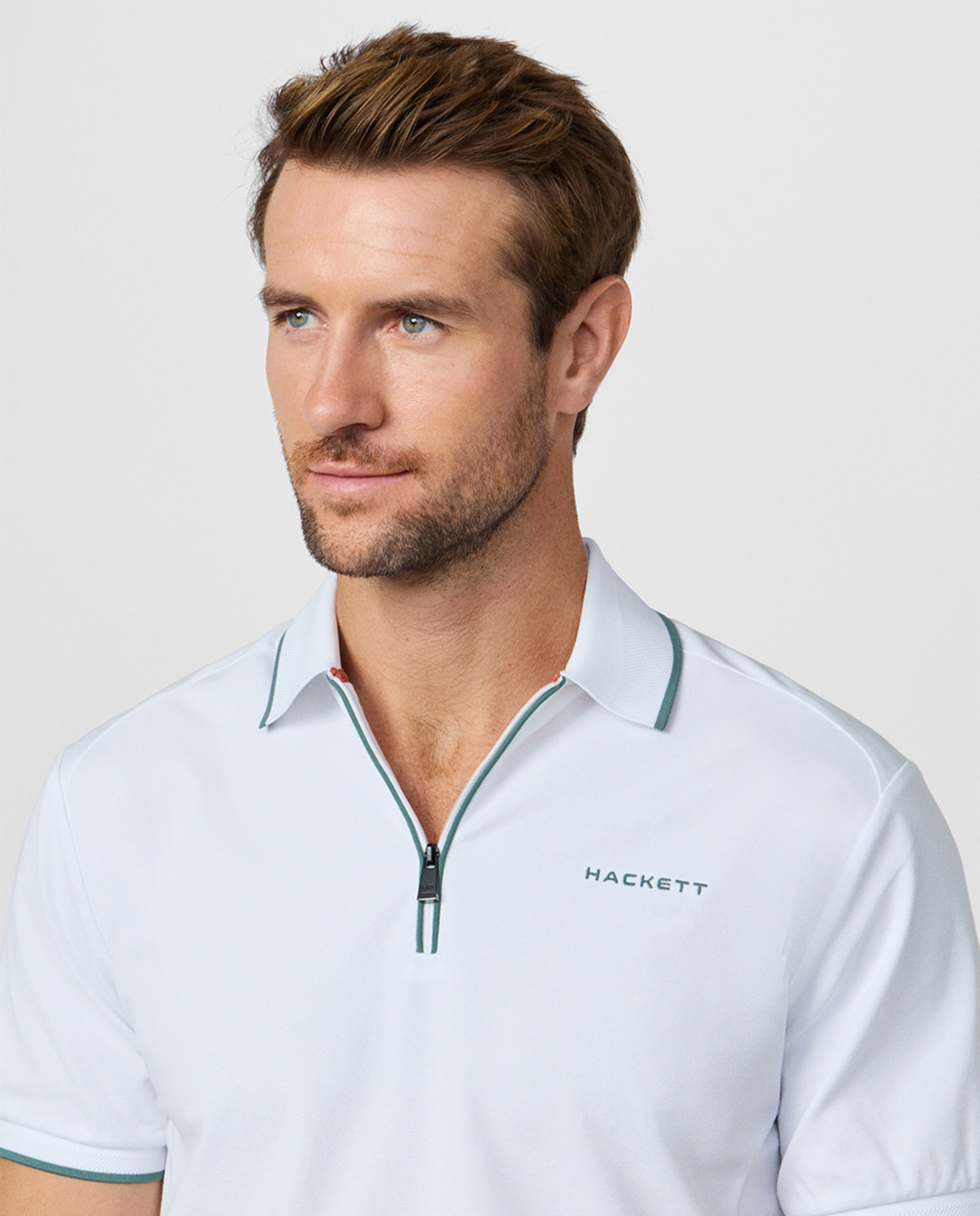 Polo de Manga Curta com Meio Fecho de Correr Tamanhos Grandes Branco-3
