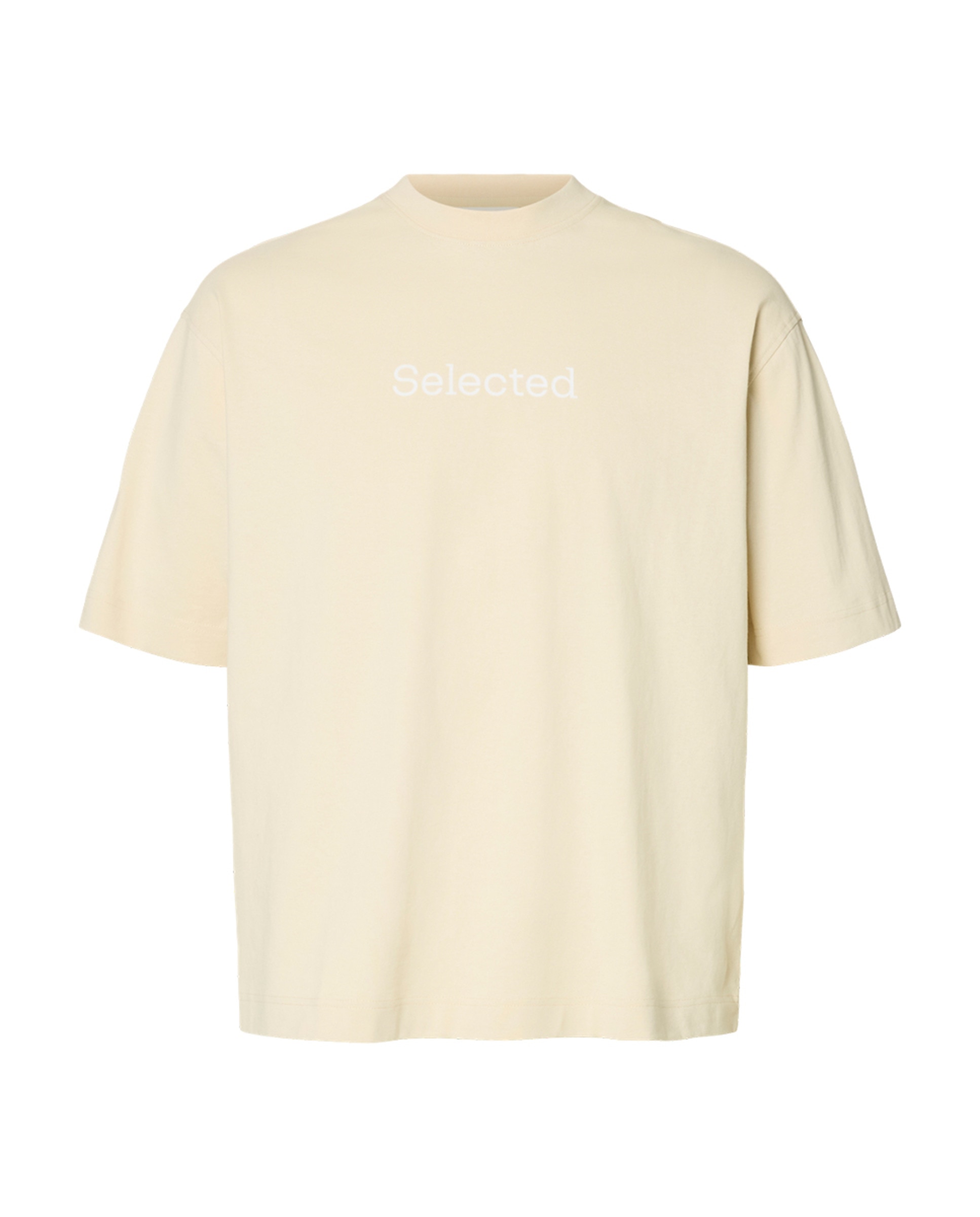 T-shirt de Manga Curta com Estampado Relax à Frente Bege-5