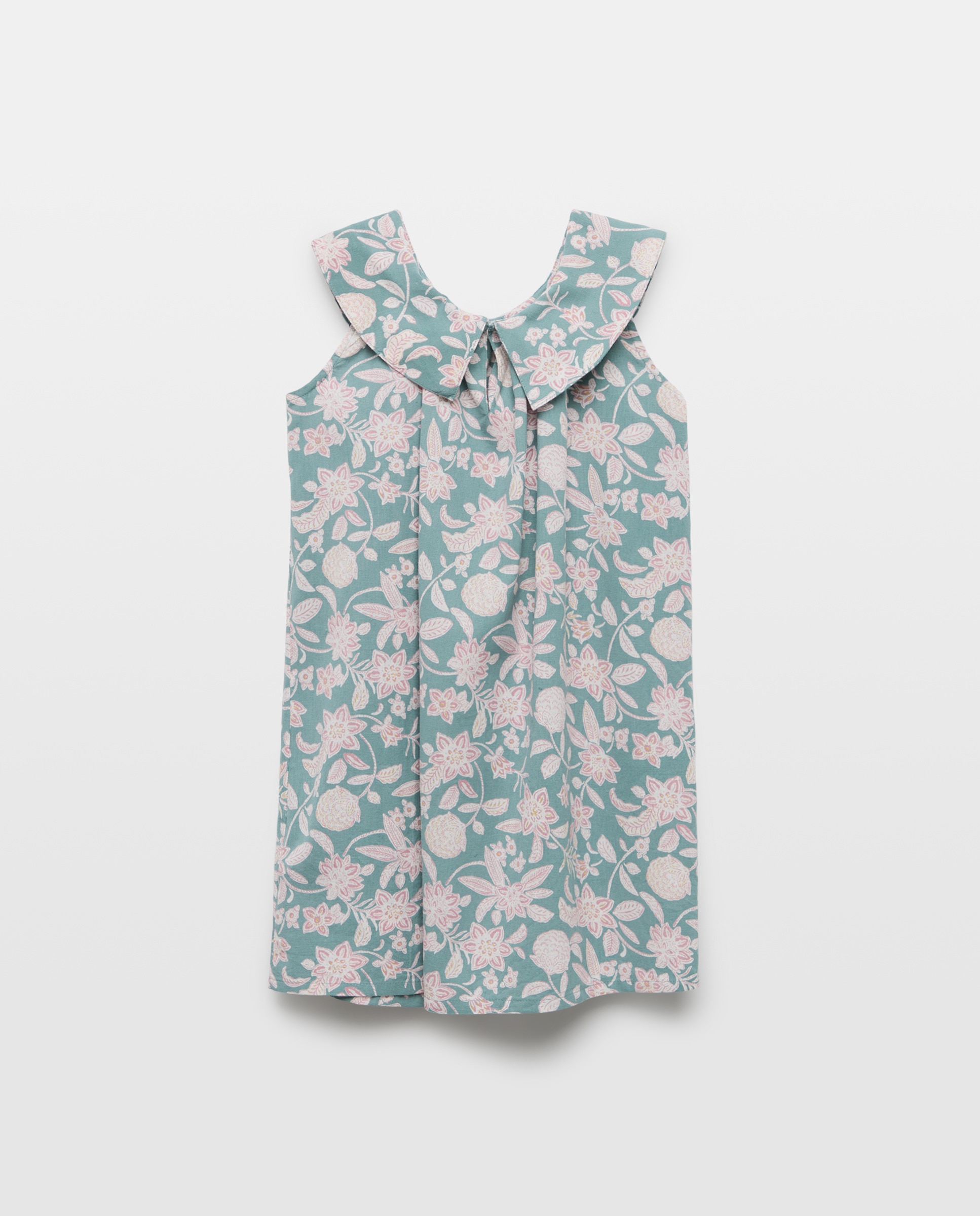 Vestido niña de lino estampado Verde Pato-2