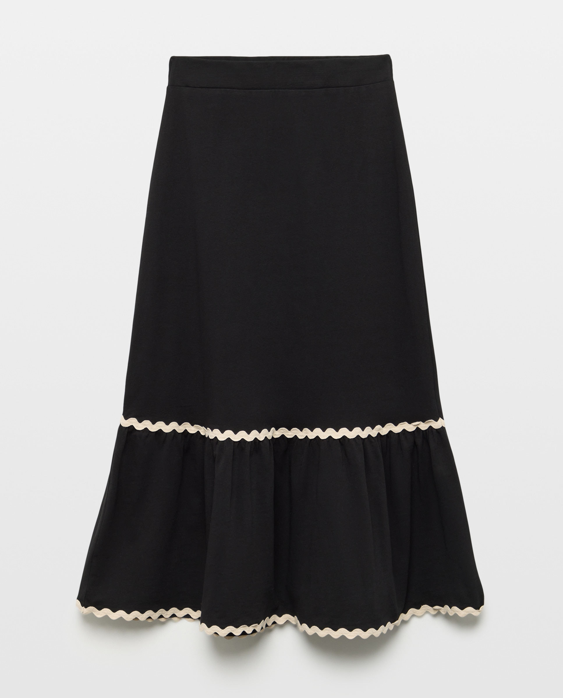 Falda larga de mujer ribete ondas Negro-4