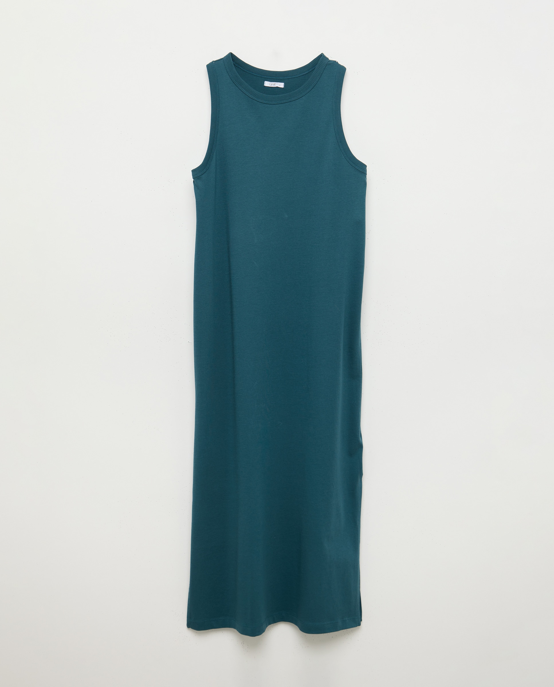 Vestido básico de mujer cuello caja sin mangas Verde Pato-4