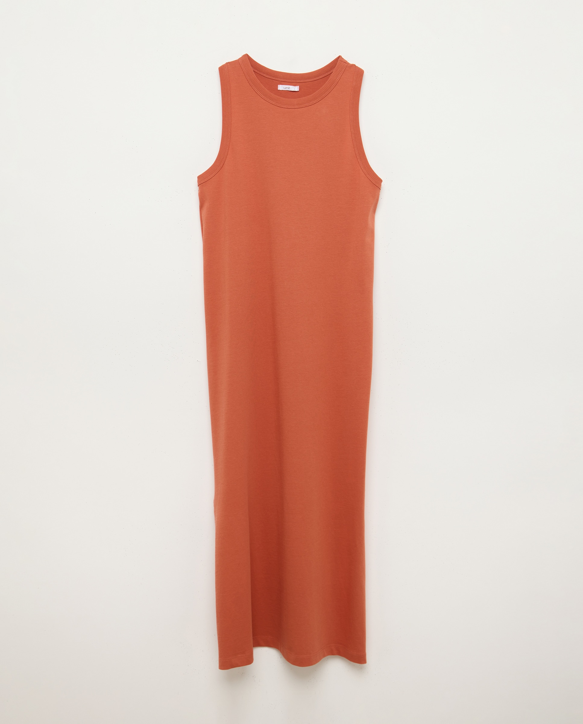 Vestido básico de mujer cuello caja sin mangas 660 Naranja-4