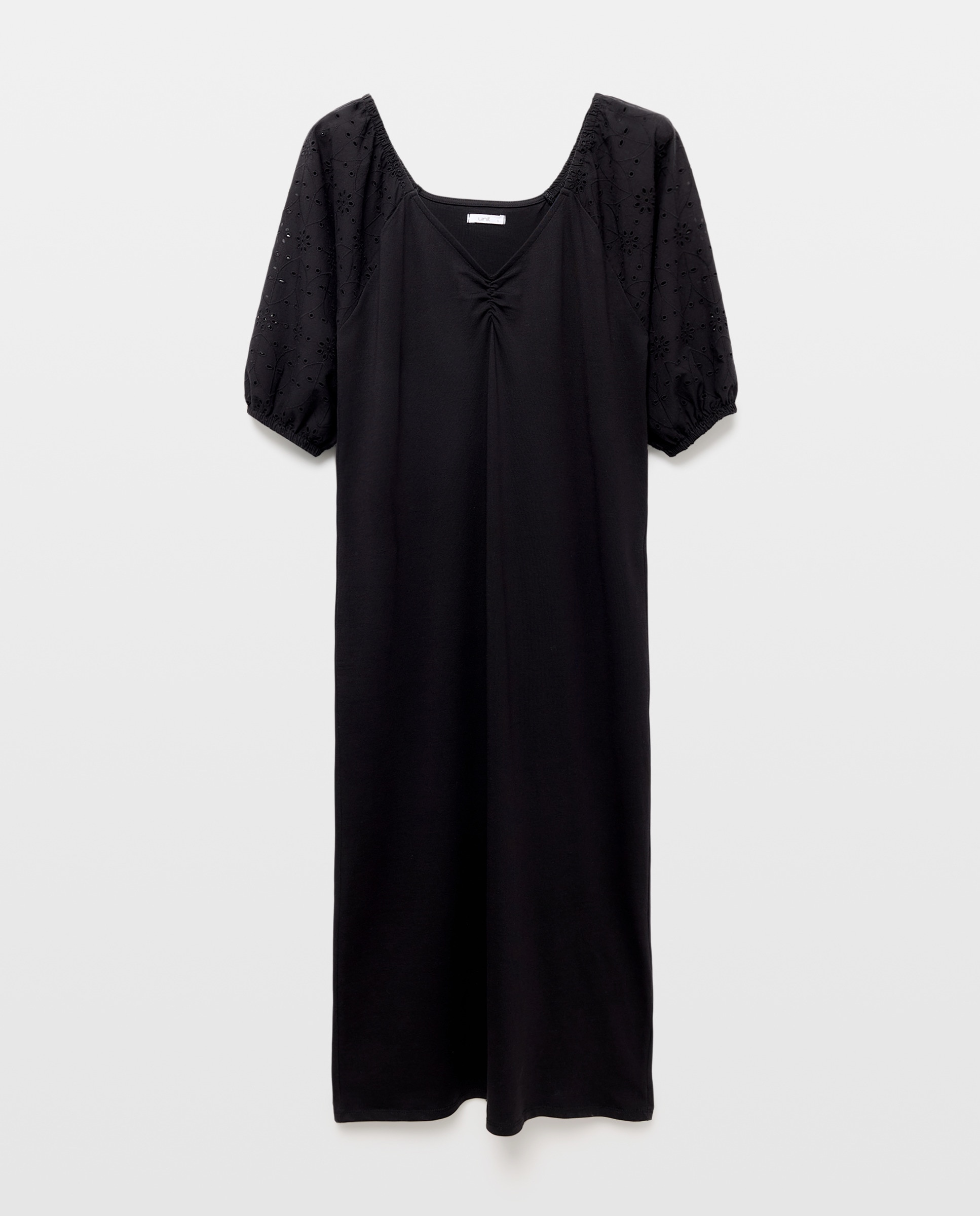 Vestido de mujer de algodón con mangas schiffly Negro-4