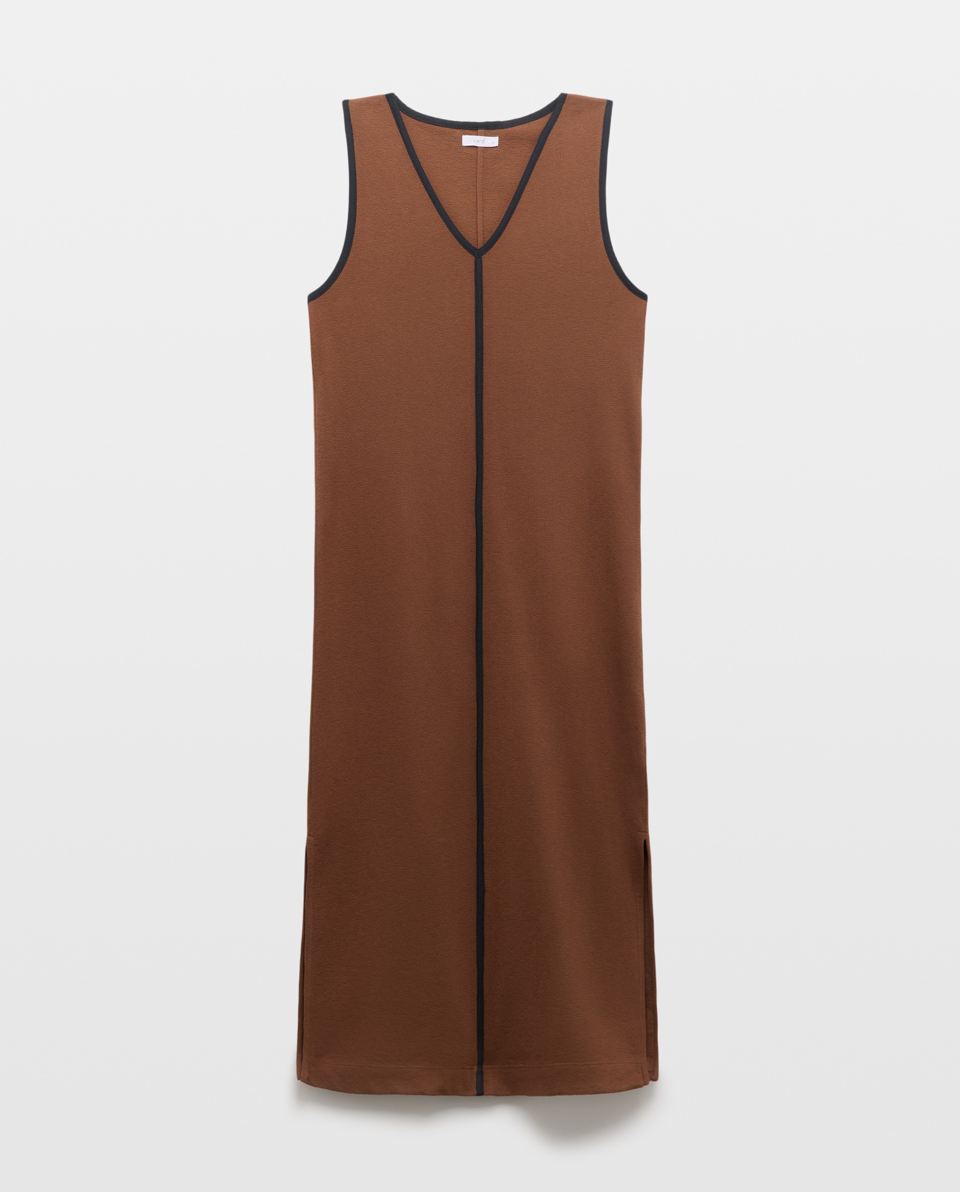 Vestido de mujer cuello pico con contrastes Marrón-5