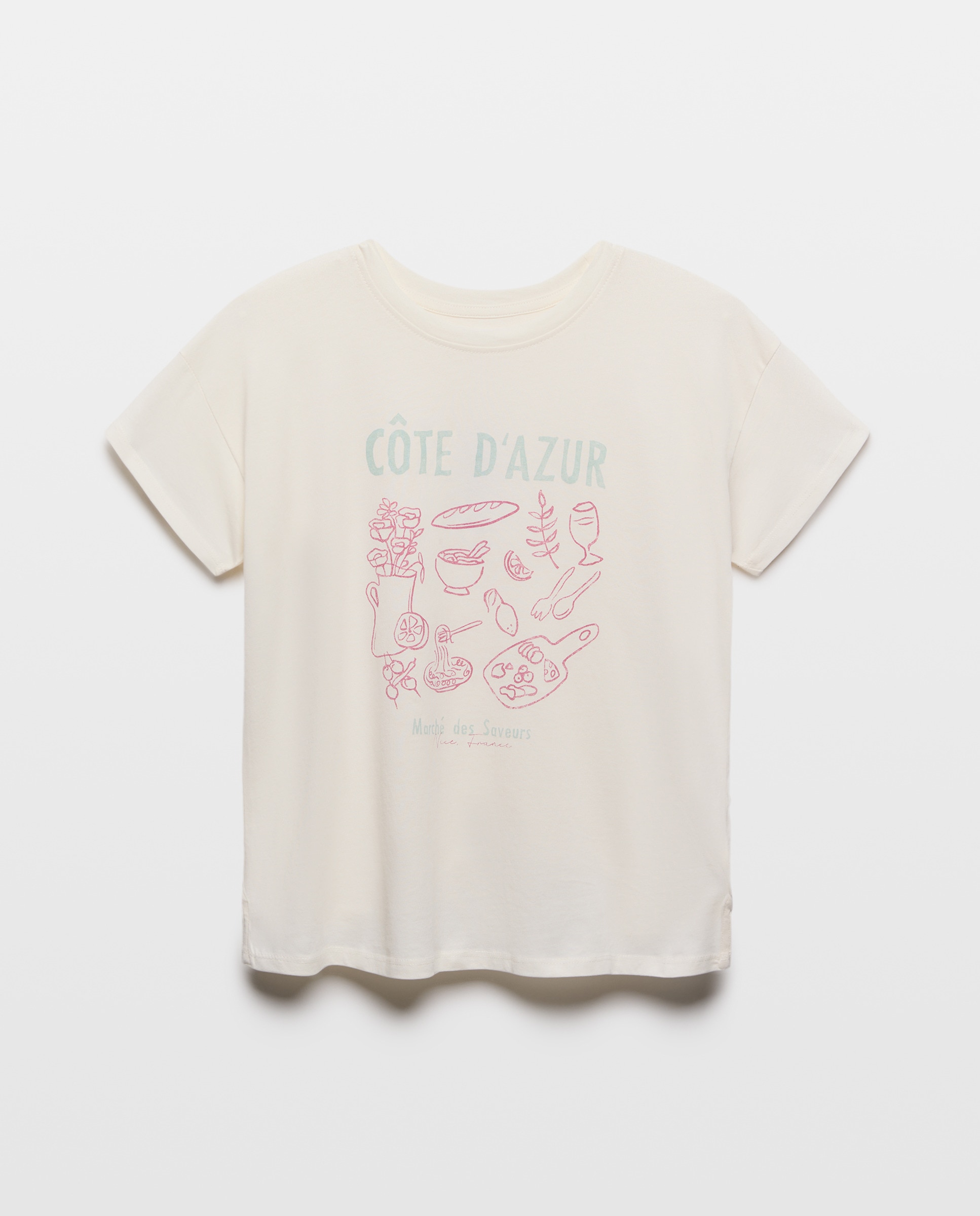 Camiseta estampada de mujer cuello caja Blanco-4