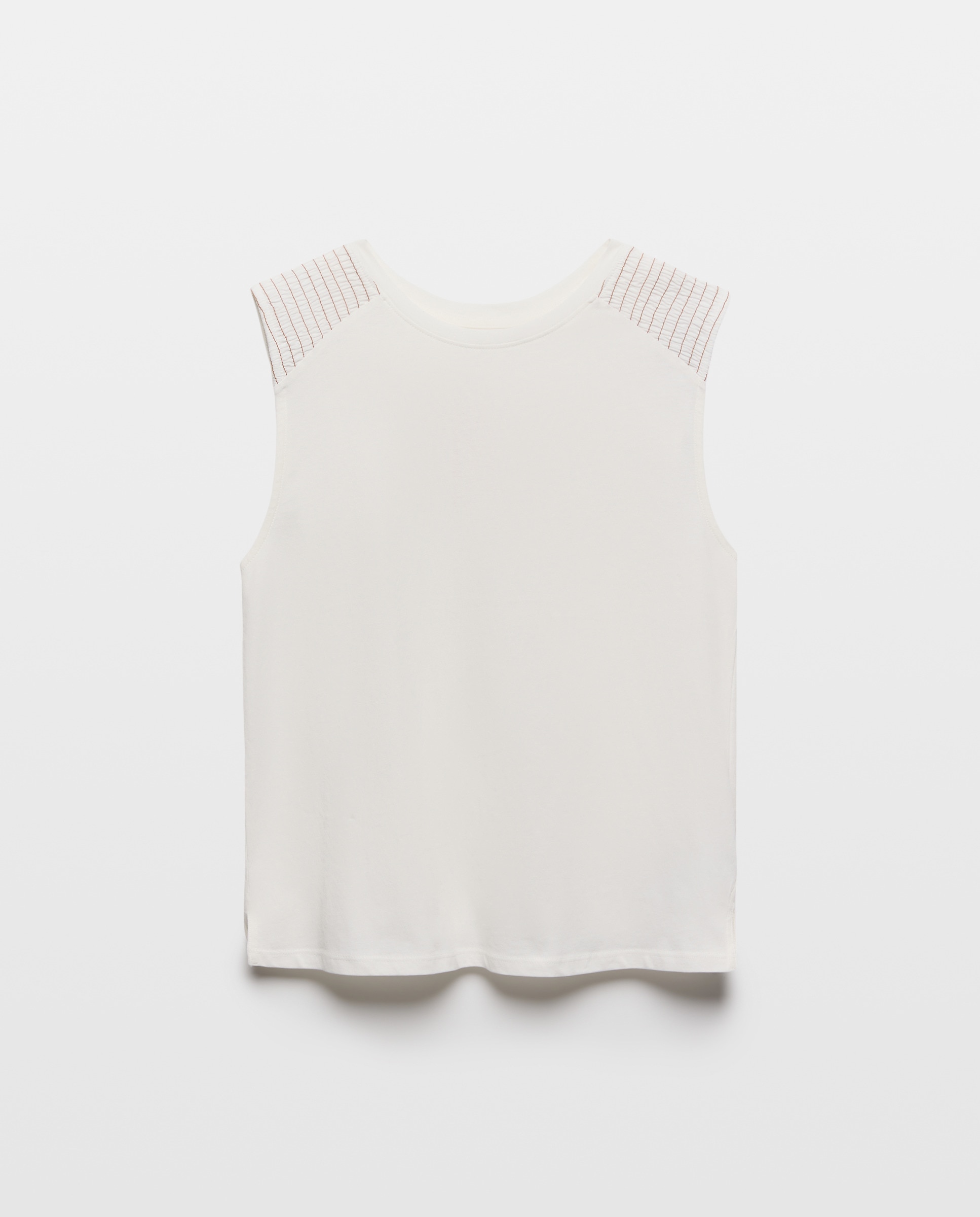 Camiseta de mujer con hombrera fruncida Blanco roto-4
