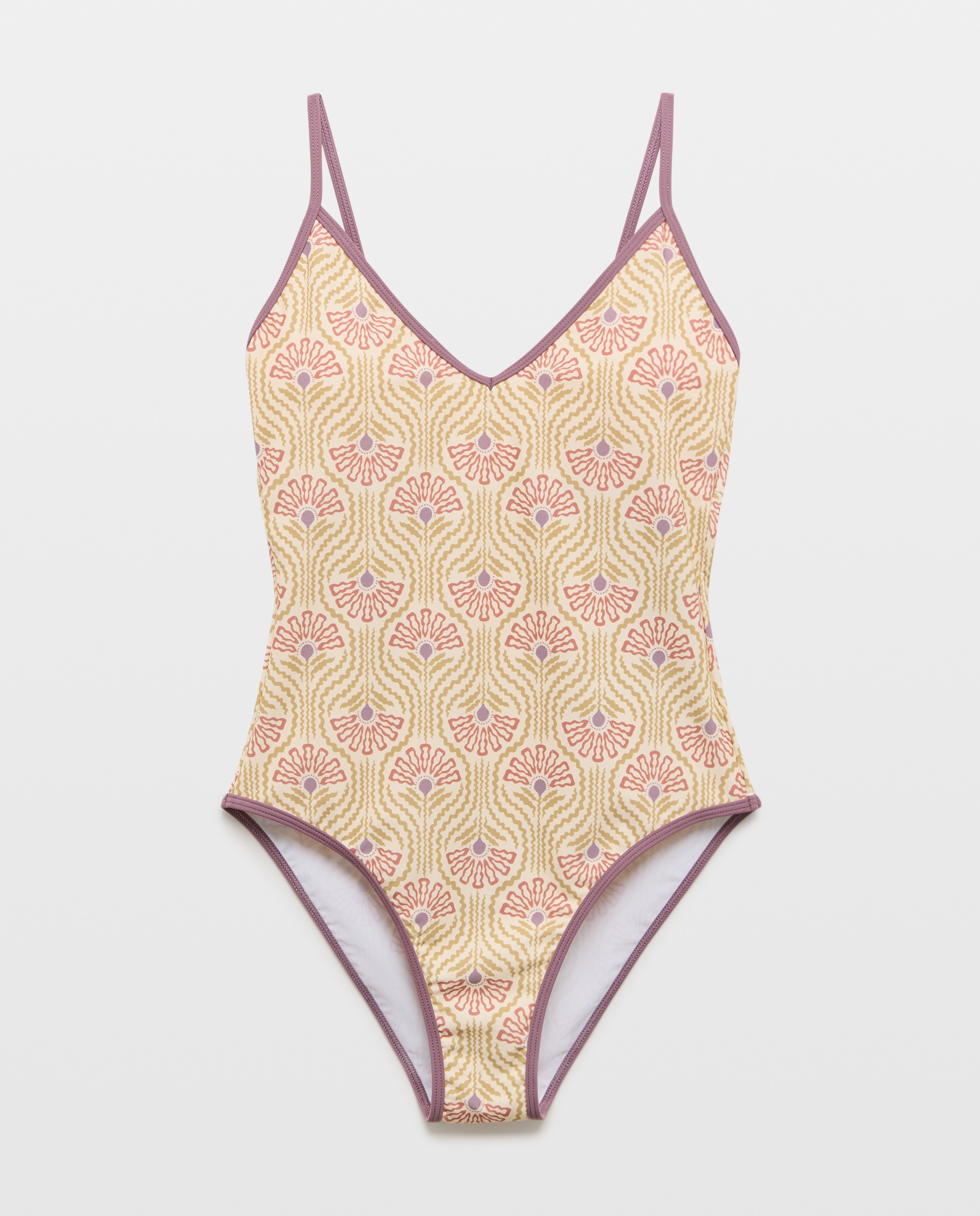 Bañador mujer escote pico contraste 520 Kaki-4