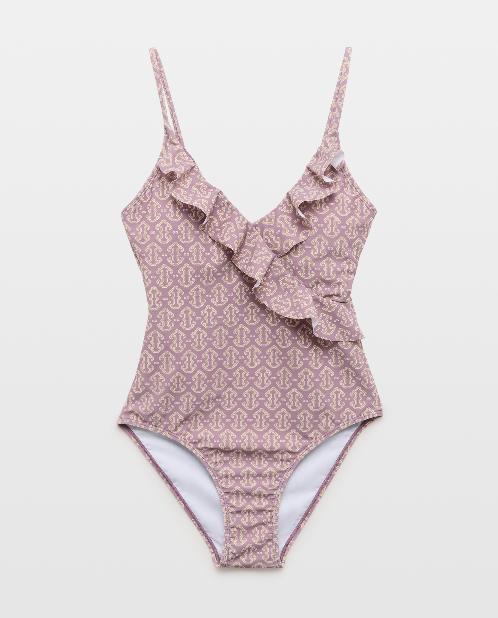 Bañador mujer escote pico volante cruzado Morado-4
