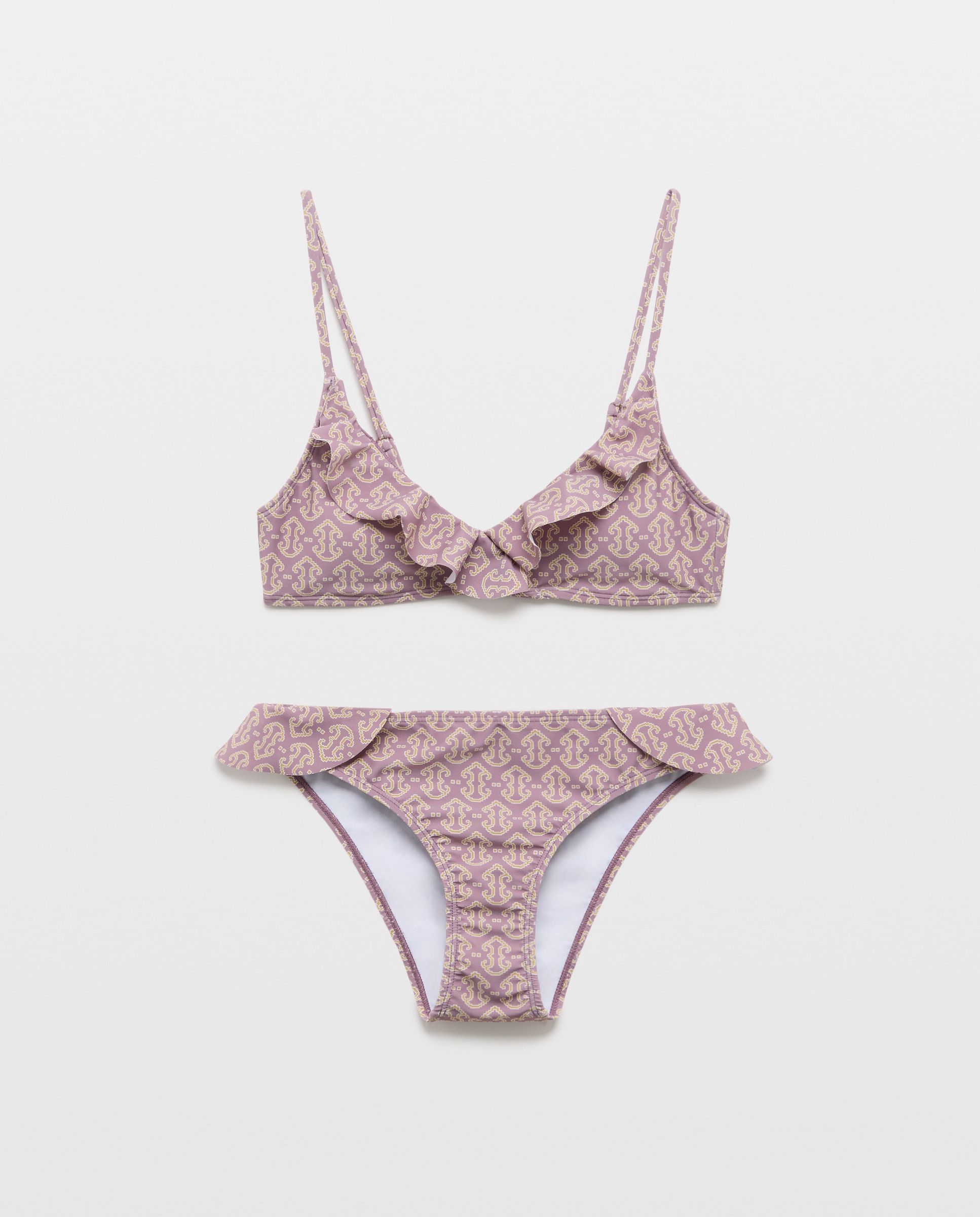 Bikini mujer escote pico volante cruzado Morado-4