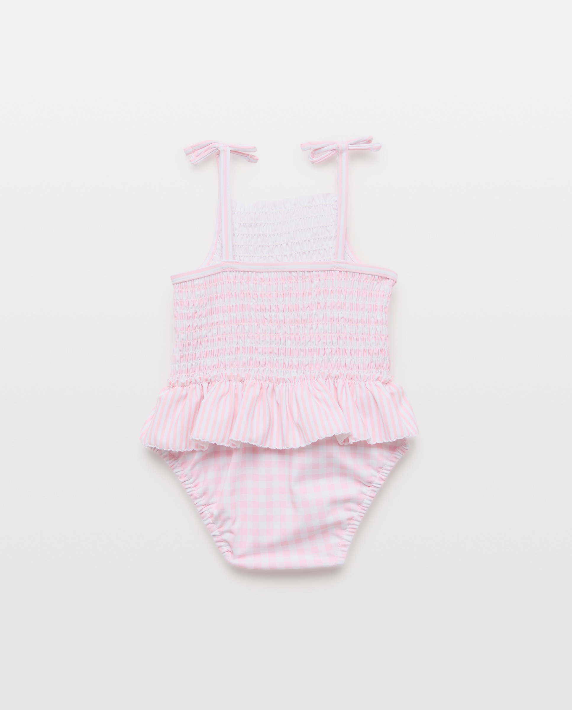Fato de Banho Vichy de Bebé com Folhos e Riscas Rosa-2