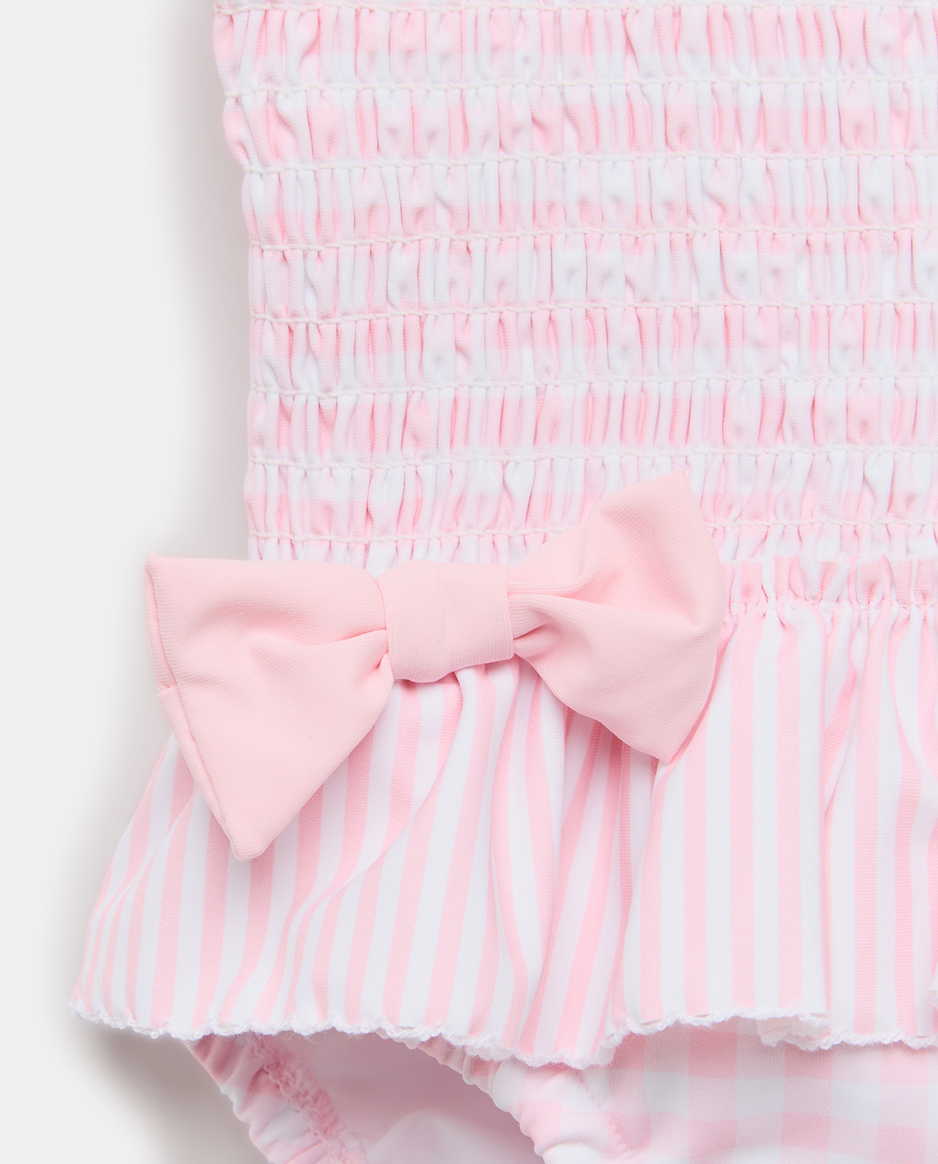 Fato de Banho Vichy de Bebé com Folhos e Riscas Rosa-3
