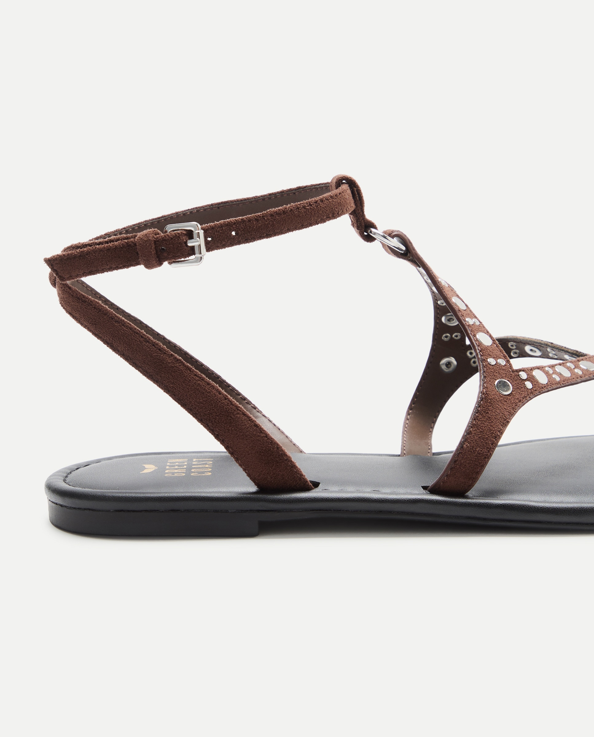 Sandálias Rasas com Losango de Tachas Castanho-5