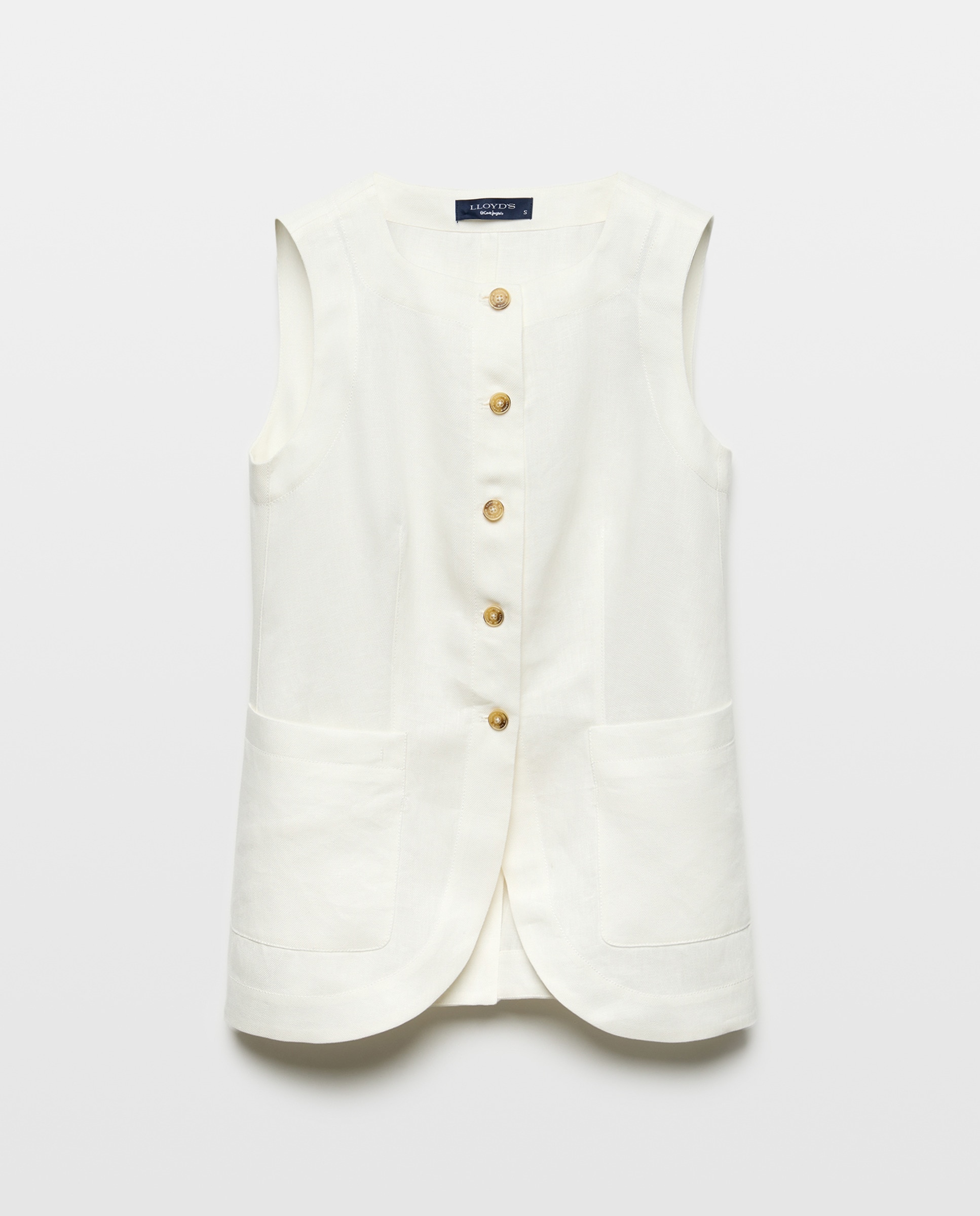 Colete Comprido de Linho Branco-marfim-4