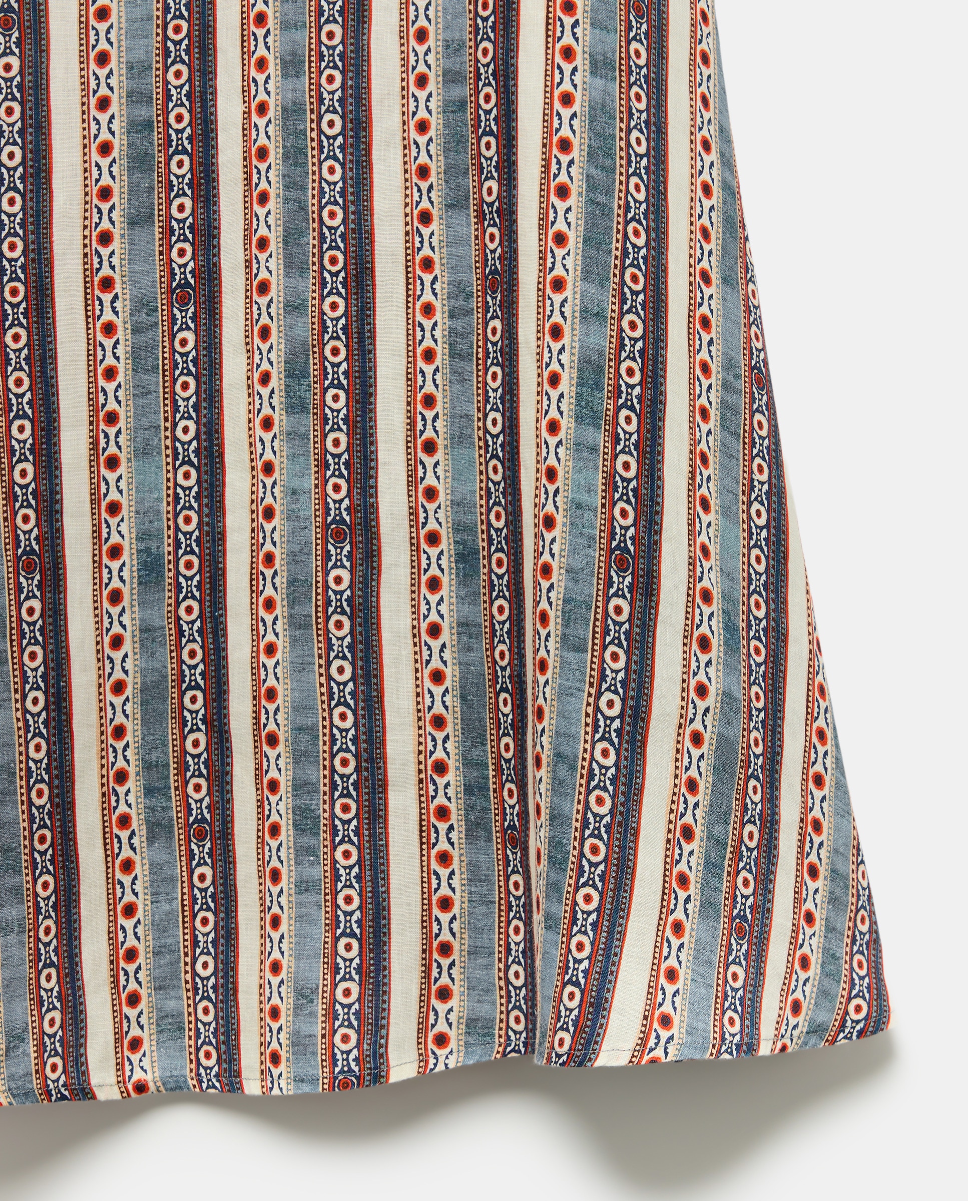 Saia Midi de Linho com Flor e Riscas Azul-5