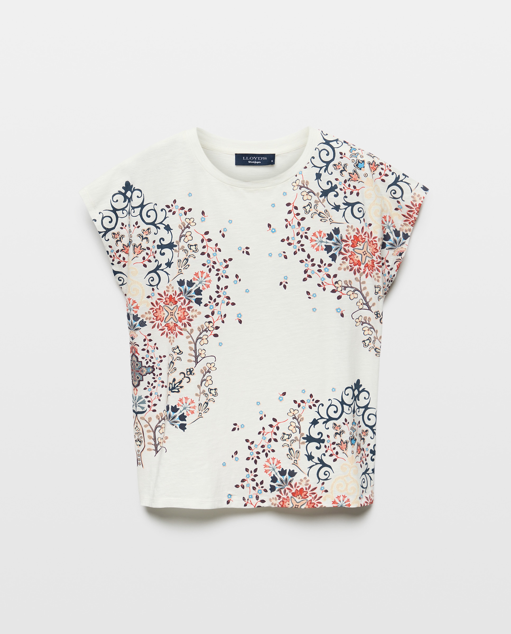 T-shirt com Decote Redondo e Estampado Posicional Branco-marfim-4