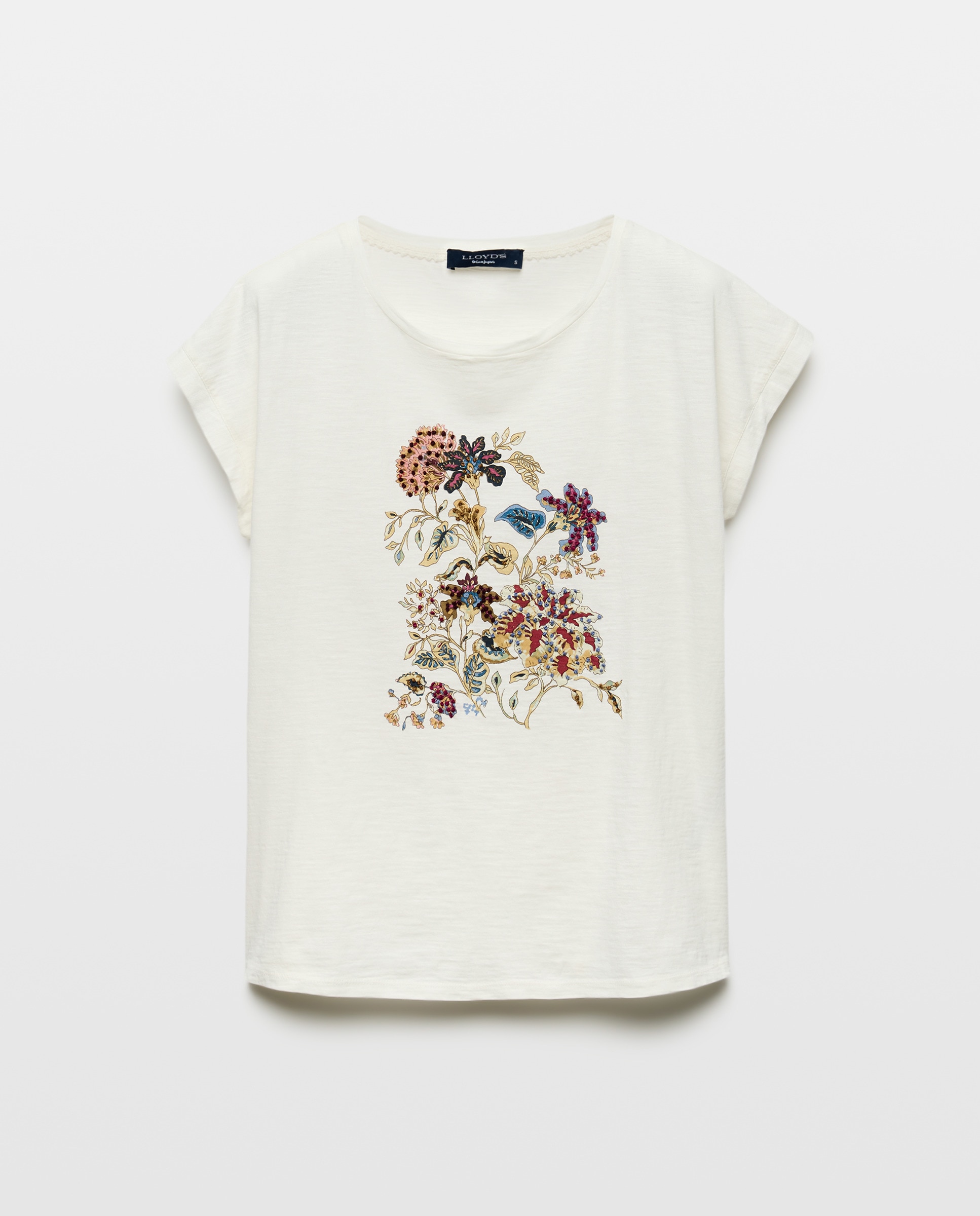T-shirt de Manga Curta com Bordado Floral 120 Cru-4