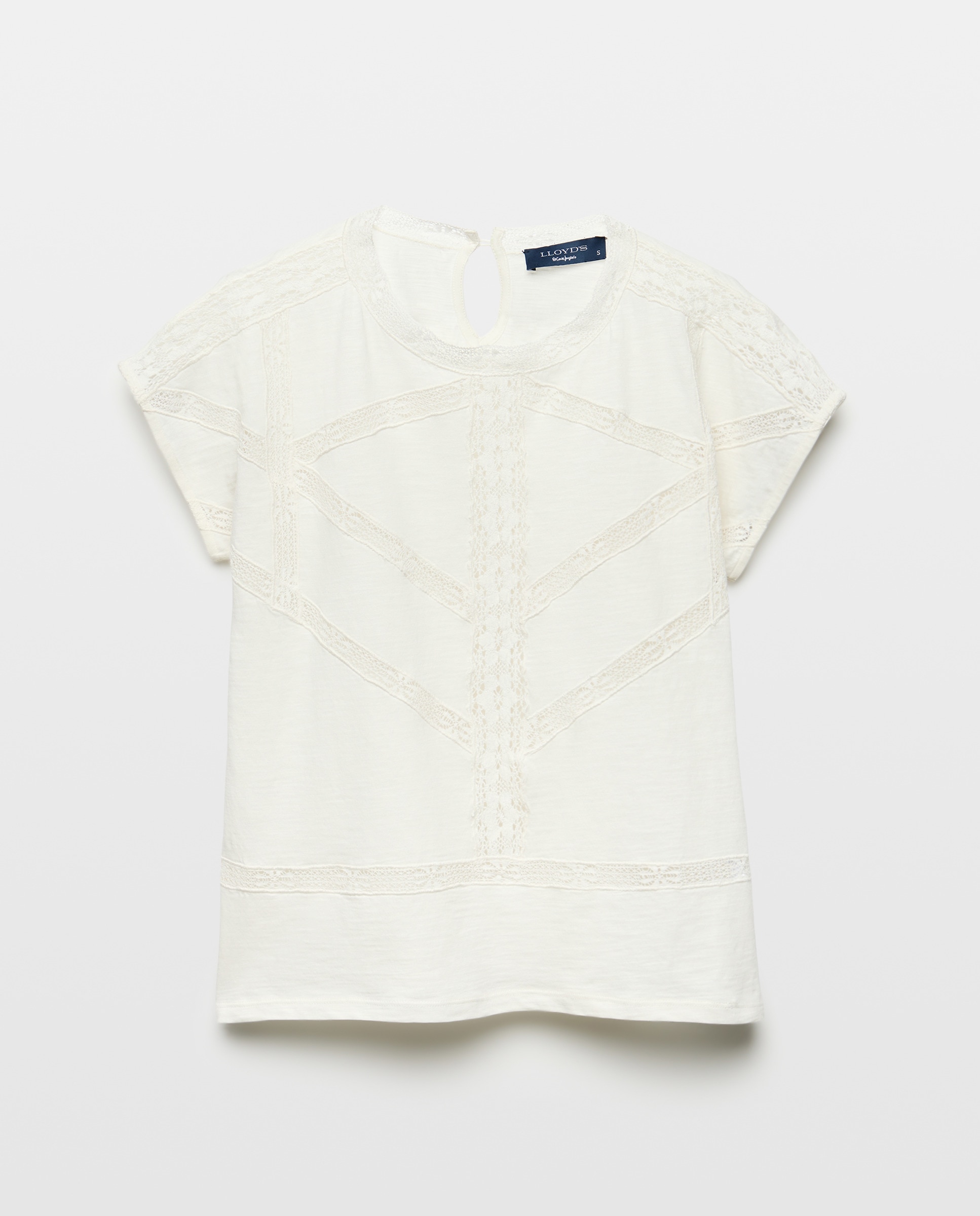 T-shirt Romântica com Manga Curta e Decote Redondo Branco-marfim-4