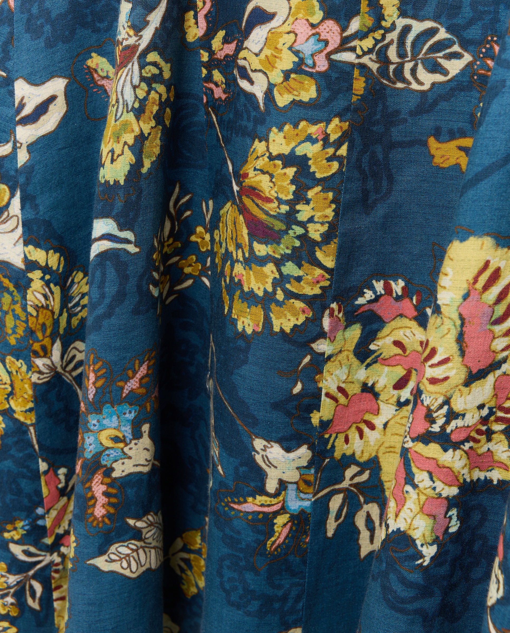 Vestido de Linho sem Mangas com Nó no Decote e Estampado Azul-5