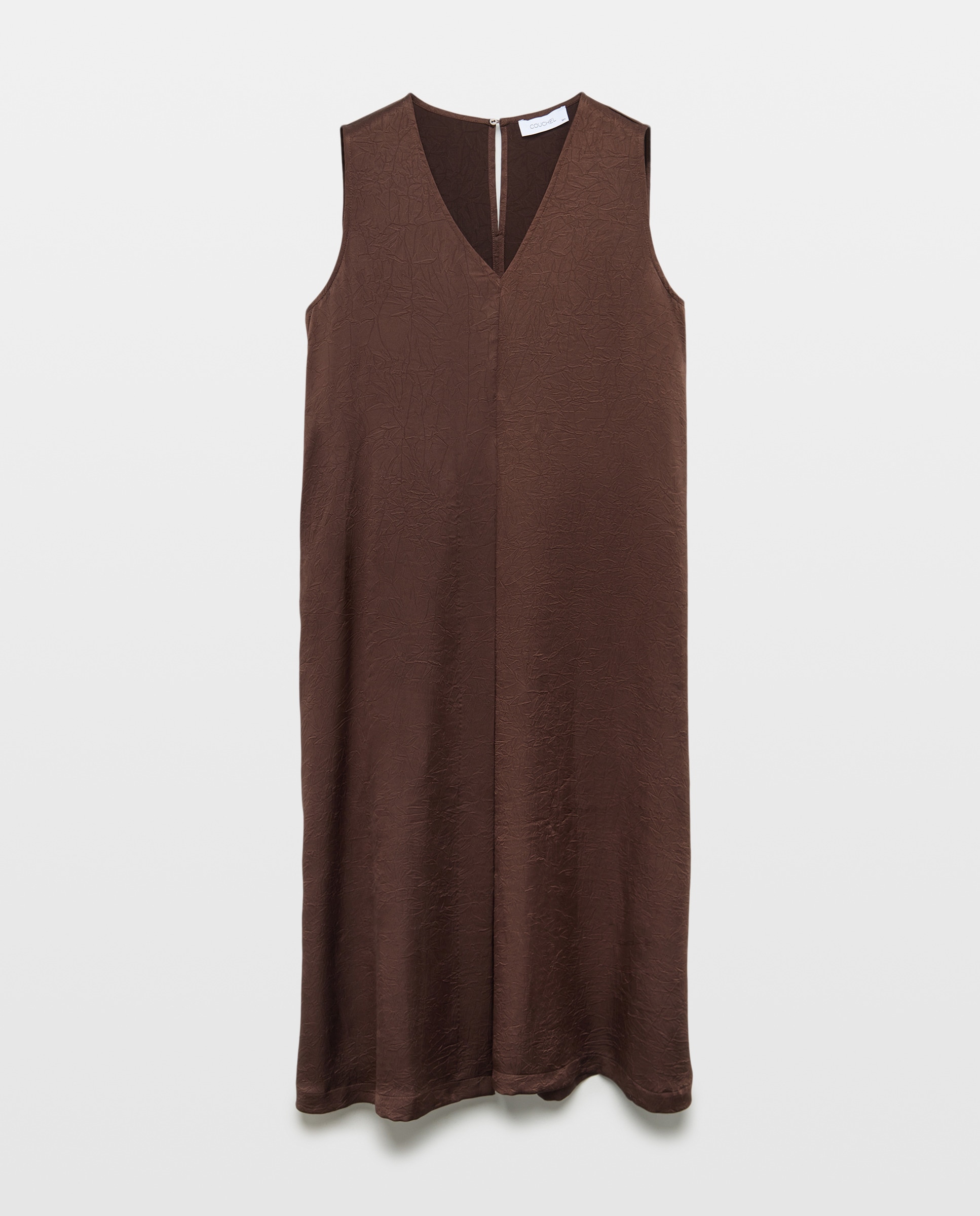 Vestido Comprido de Cetim Crinkle Castanho-4