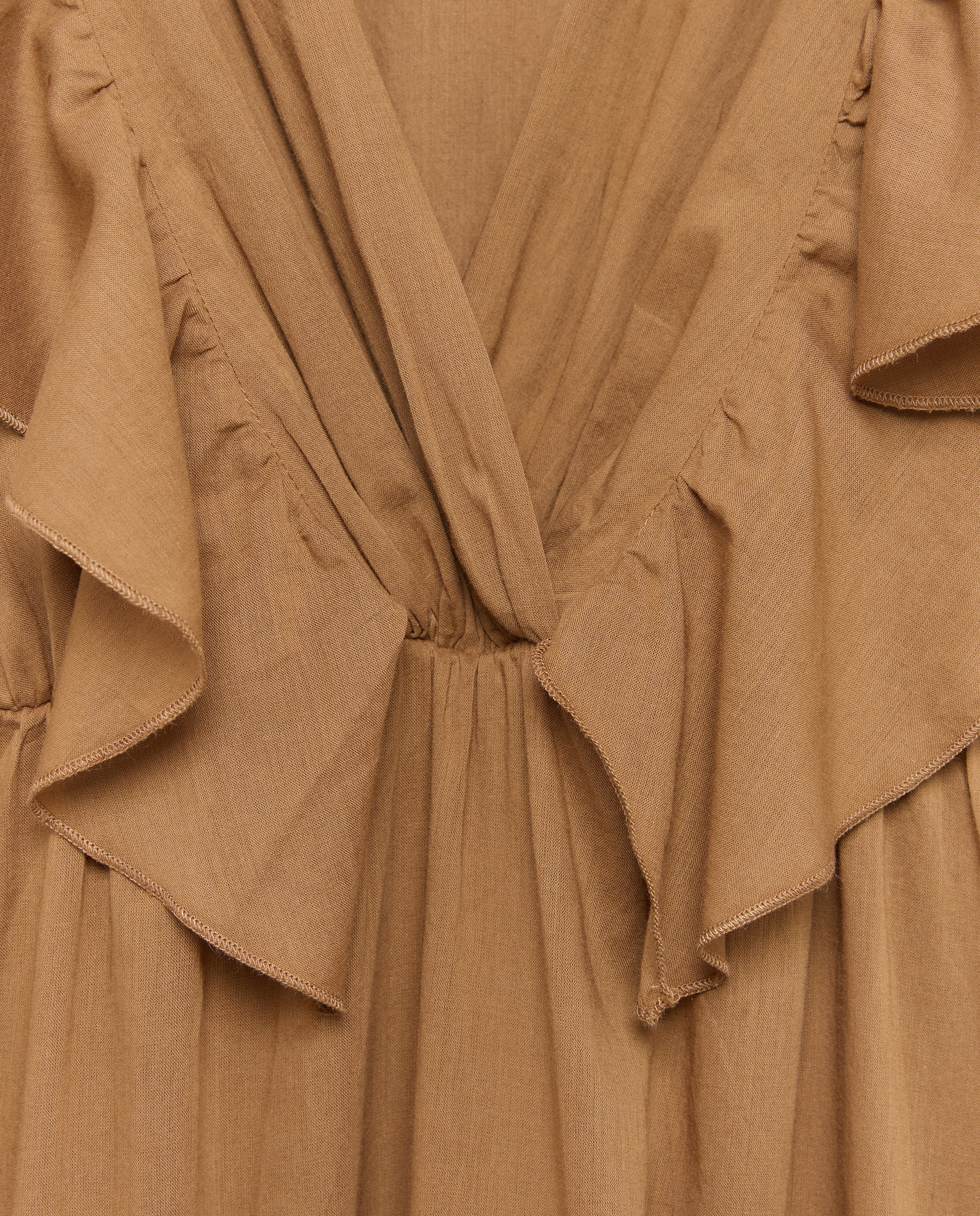 Vestido comprido com folhos 370 Ocre-6