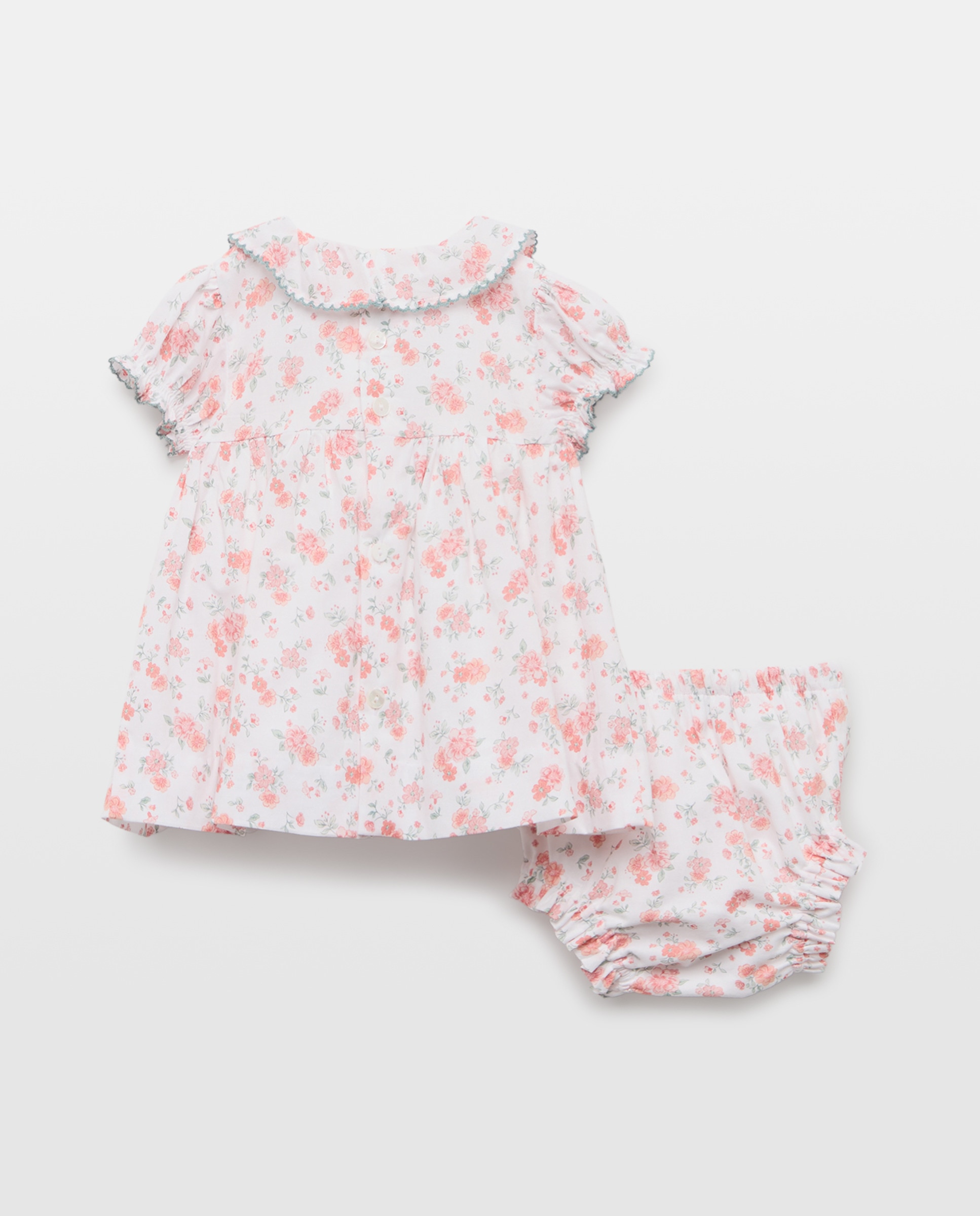 Vestido Estampado de Bebé com Manga Curta e Favos de Mel Rosa-2