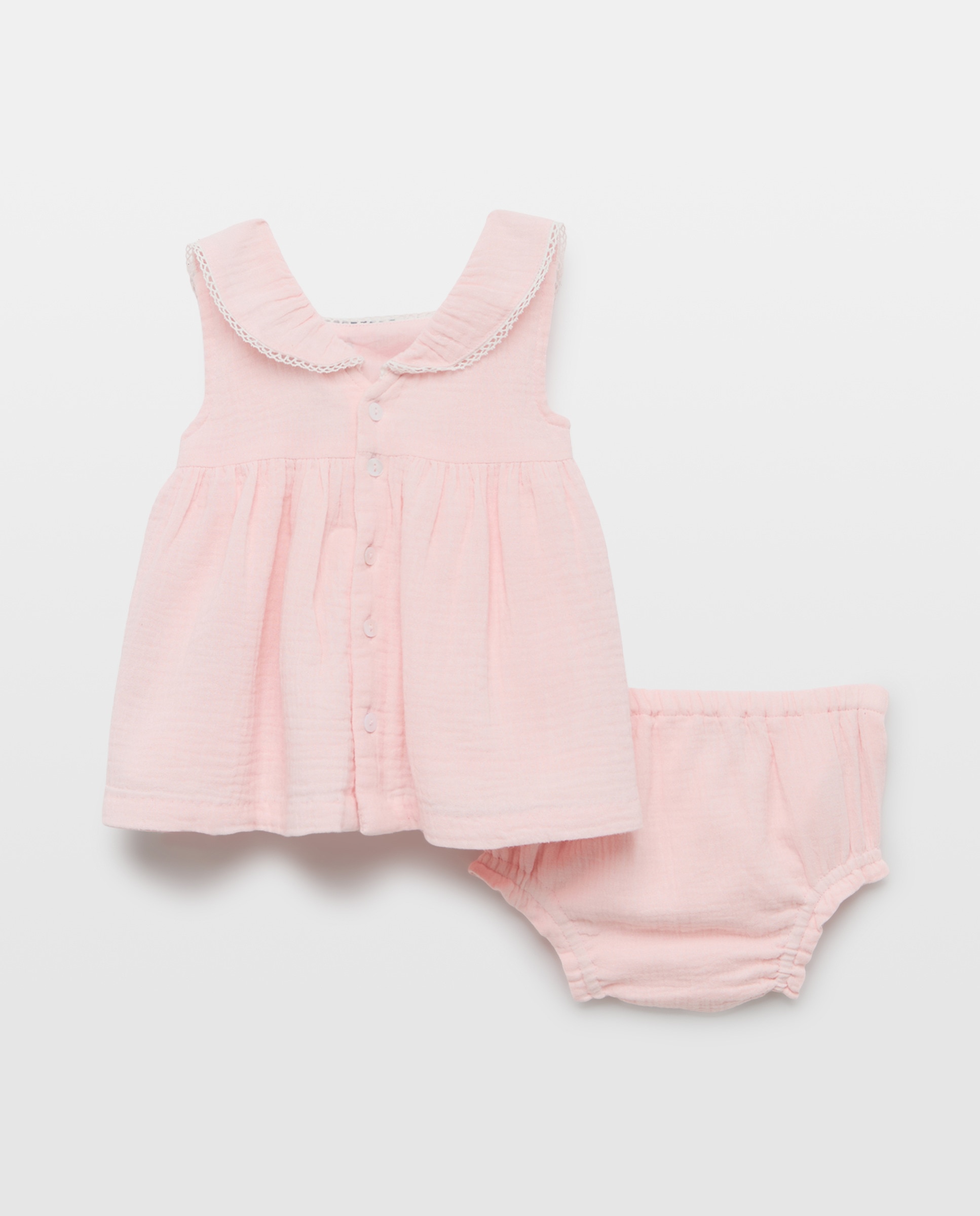 Vestido de Bebé sem Mangas com Favos de Mel e Gola com Folho Lateral Coconut El Corte Inglés 200 Rosa-2