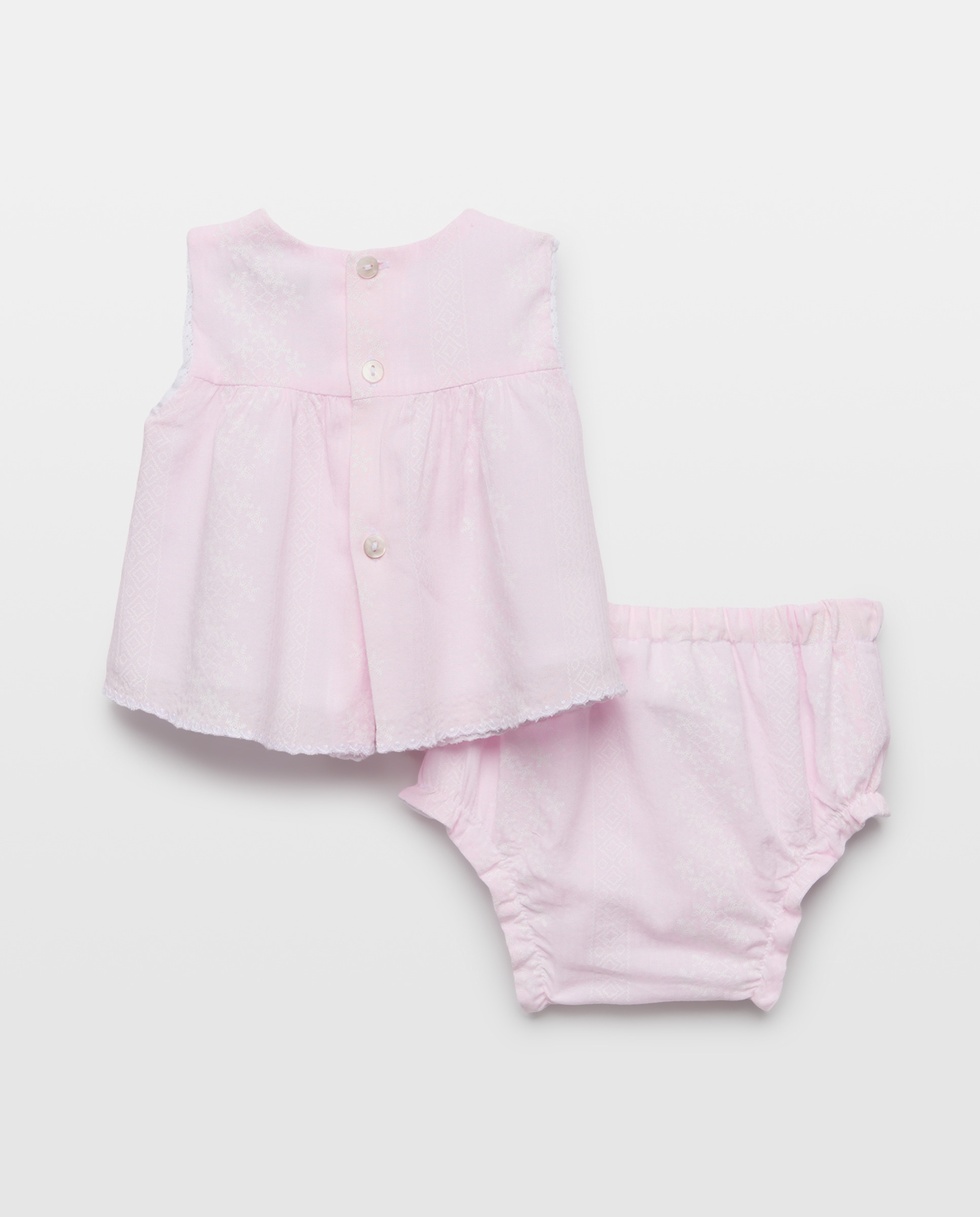 Cueiro Curto de Bebé sem Mangas com Bordado e Tapa-Fraldas Rosa-claro-2