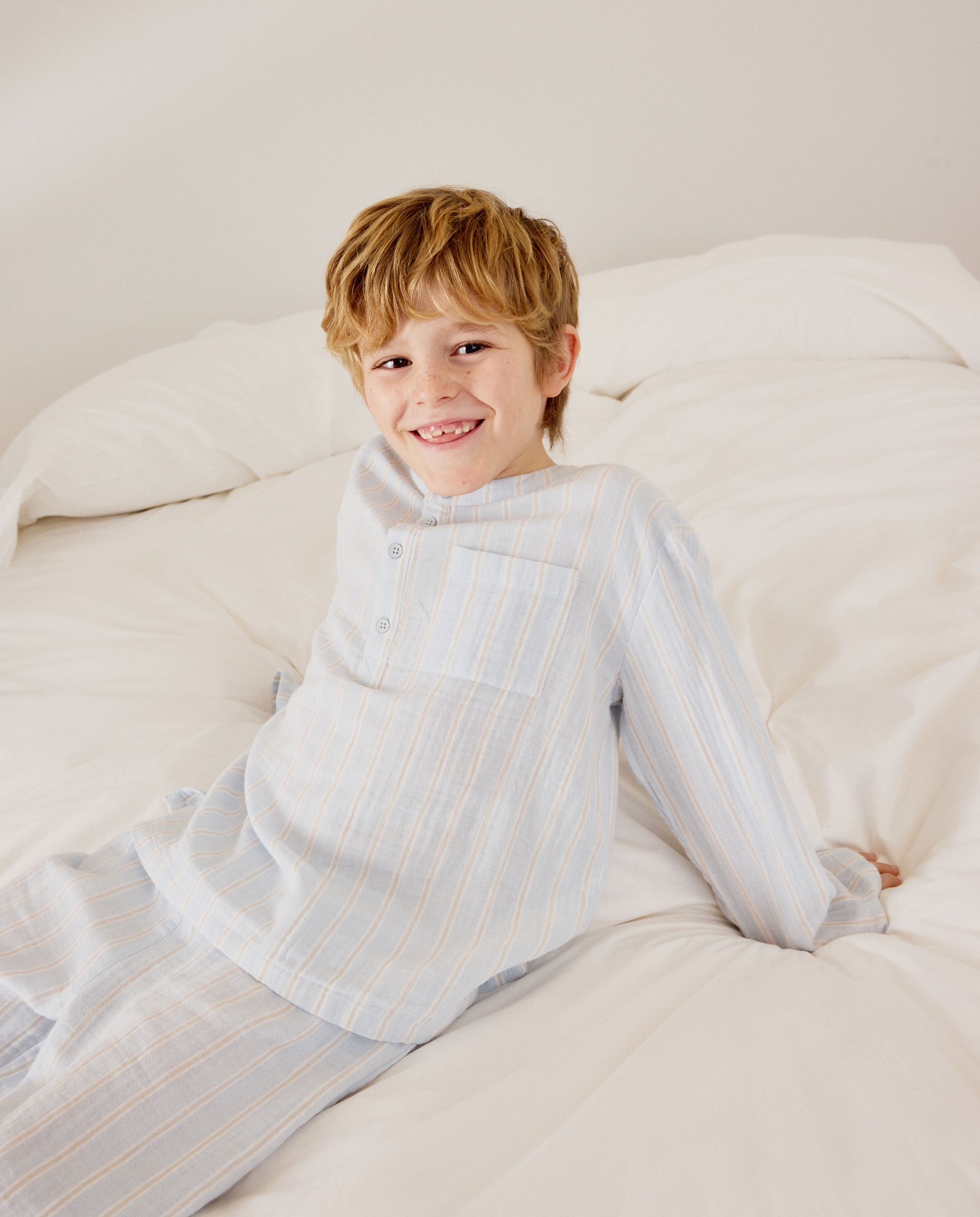 Pijama Completo Comprido de Chiffon Abotoado Cotton Juice Azul-1