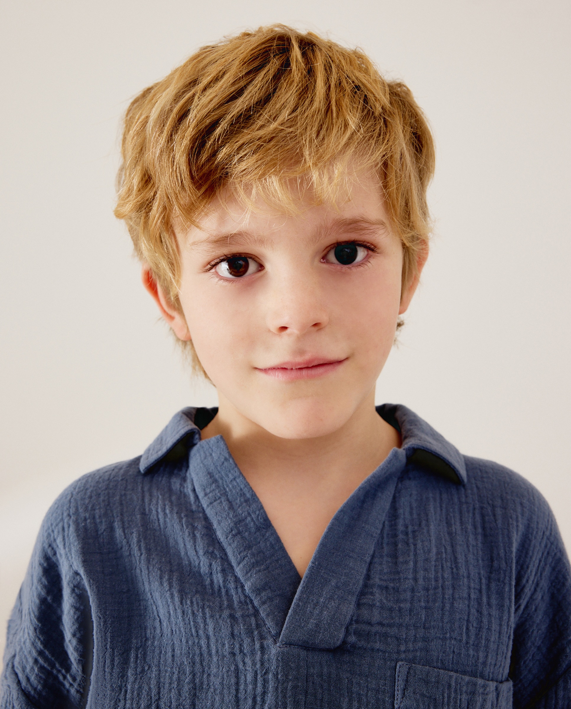 Pijama Completo Comprido de Chiffon Liso Abotoado 400 Azul-3